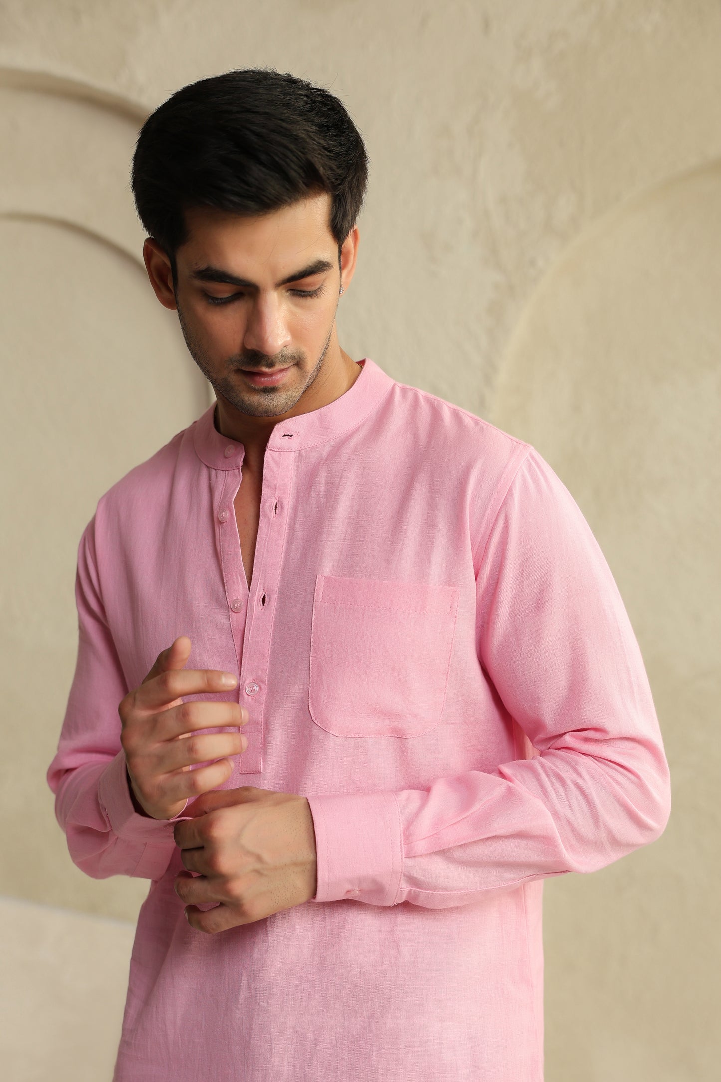 Pink Linen Blend Shirt Kurta