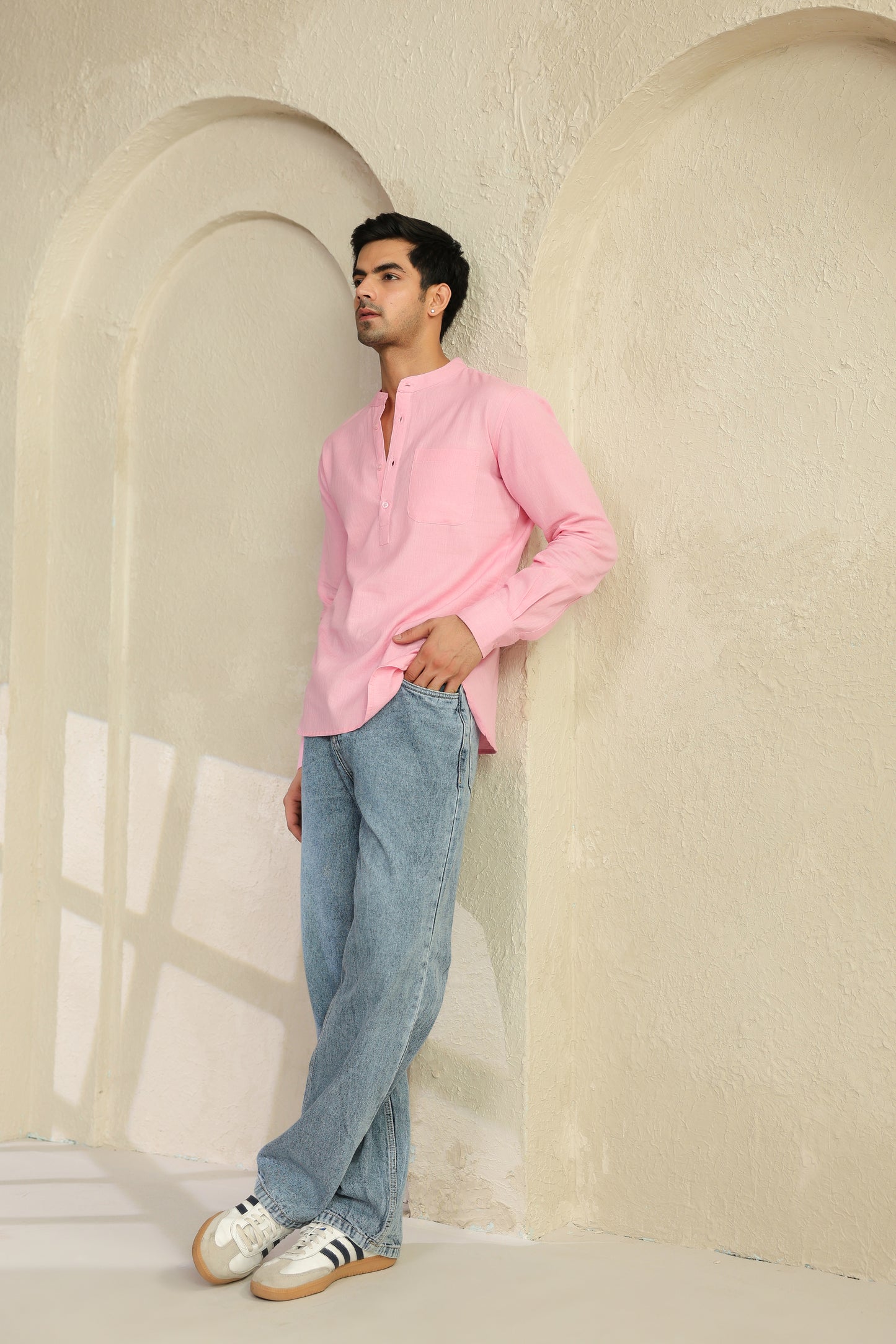 Pink Linen Blend Shirt Kurta