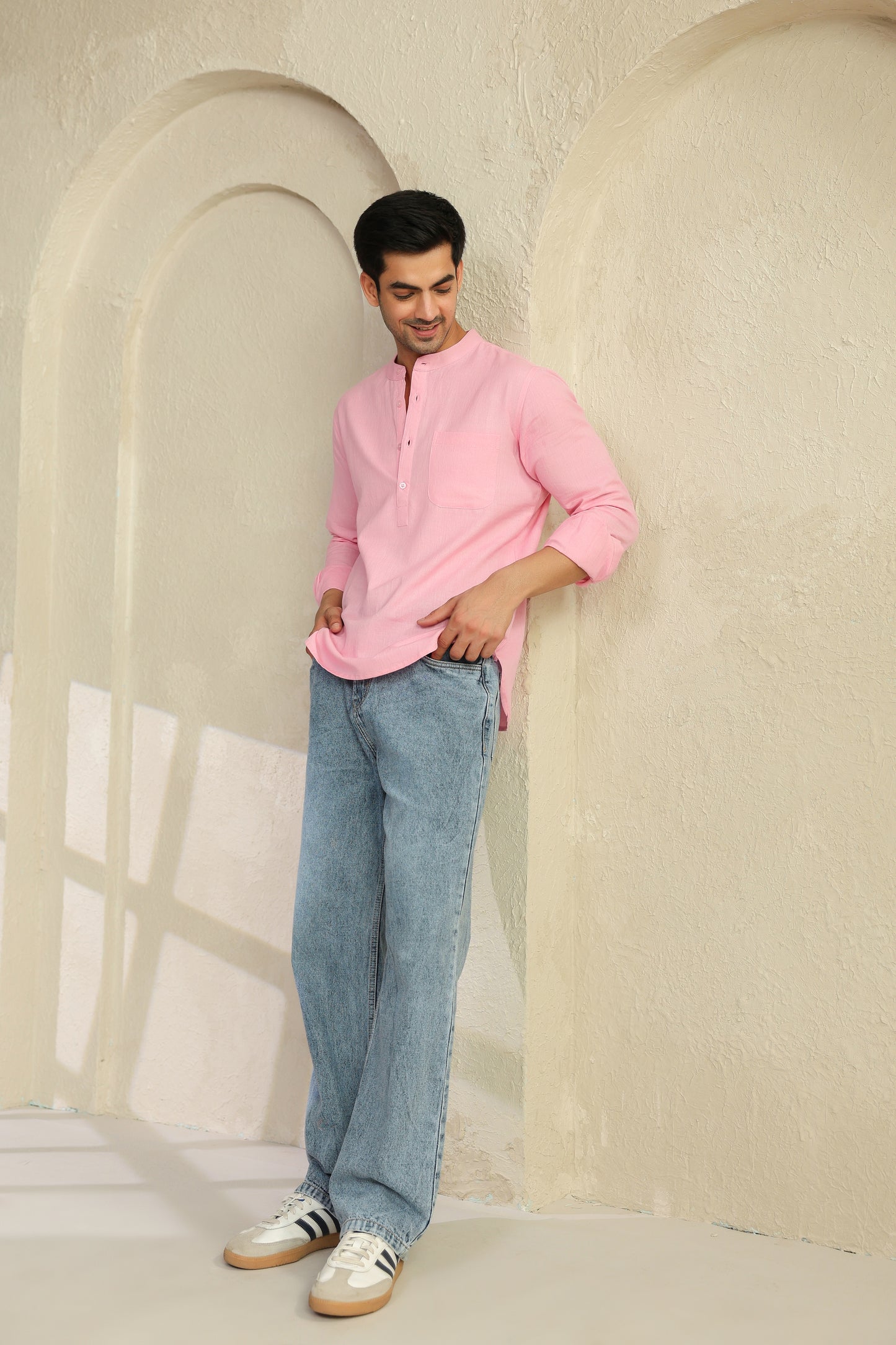 Pink Linen Blend Shirt Kurta