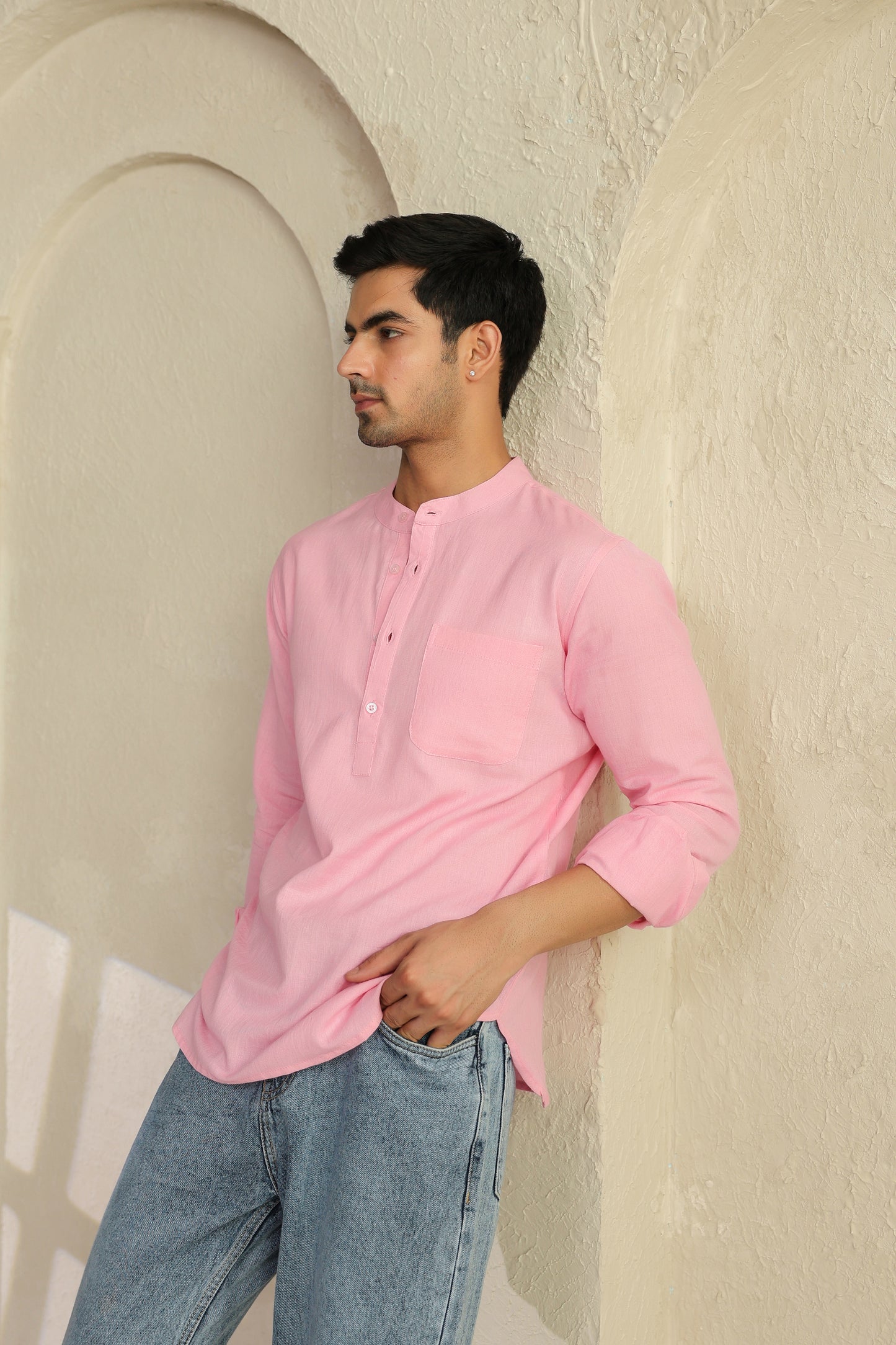 Pink Linen Blend Shirt Kurta