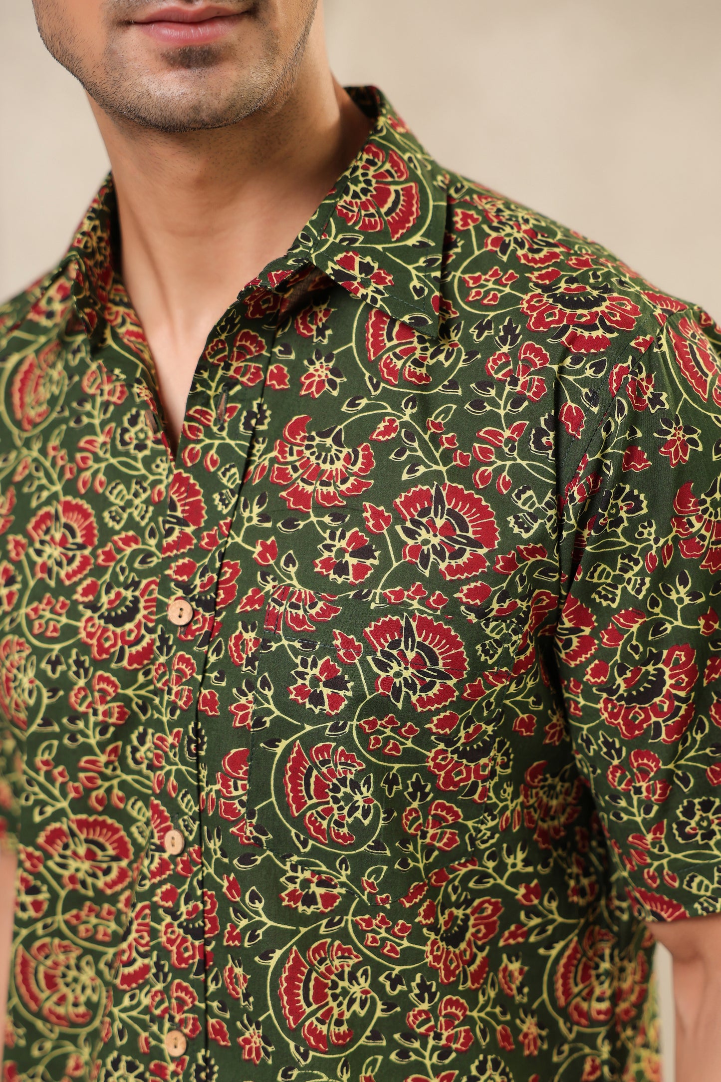 Bottle green regular fit cotton shirt