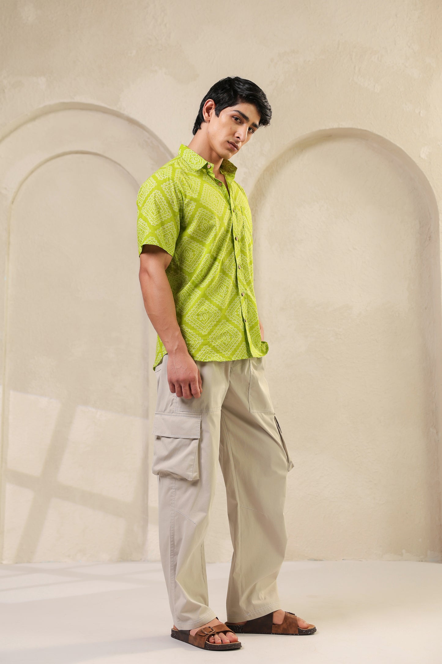 Lime regular fit cotton shirt