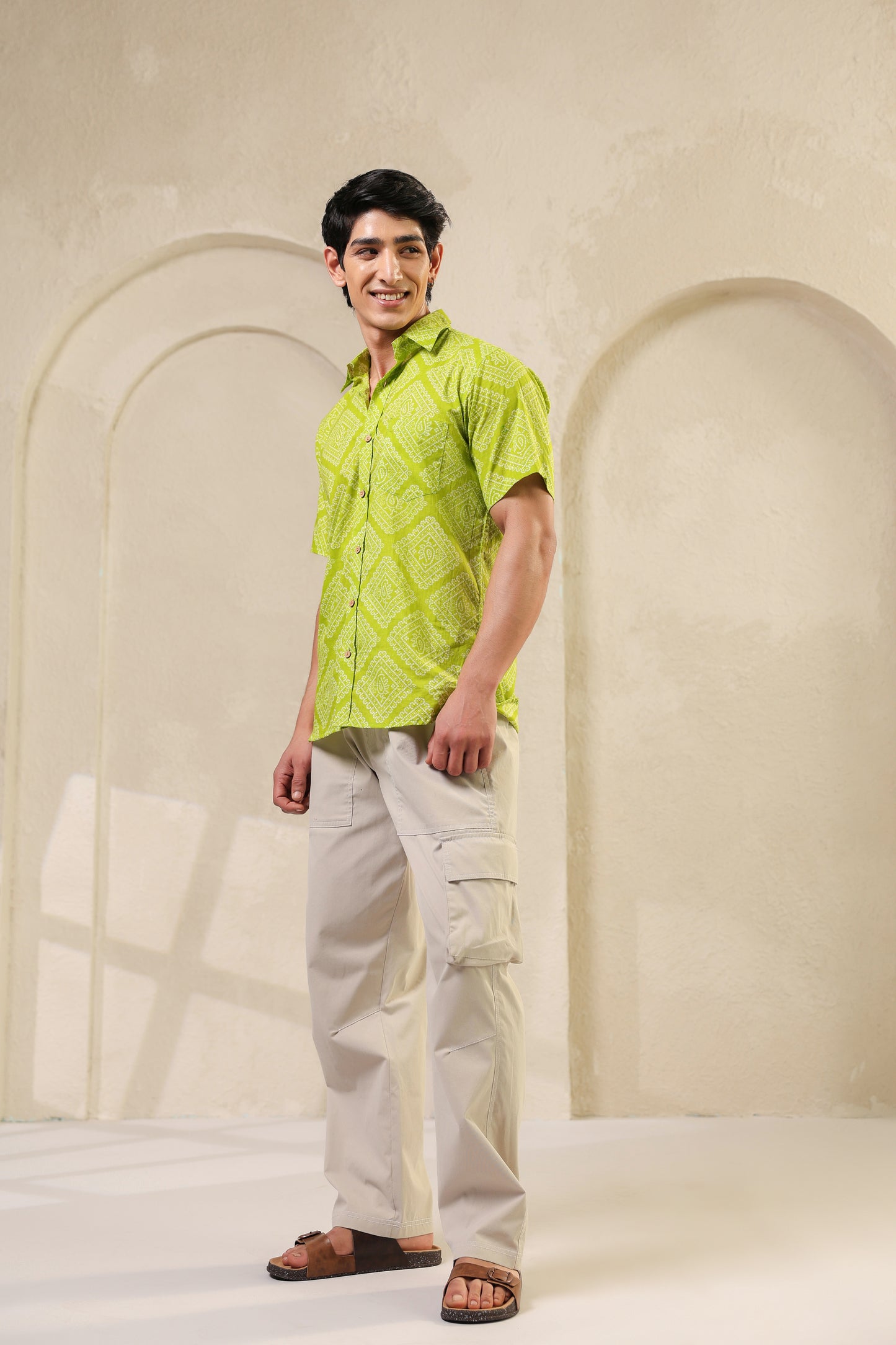Lime regular fit cotton shirt