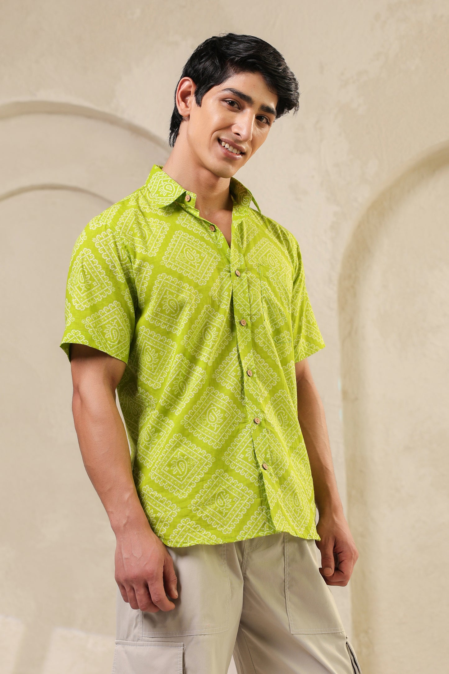 Lime regular fit cotton shirt