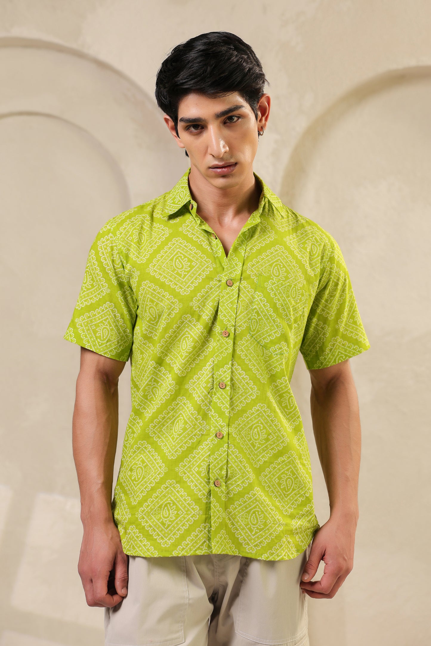Lime regular fit cotton shirt