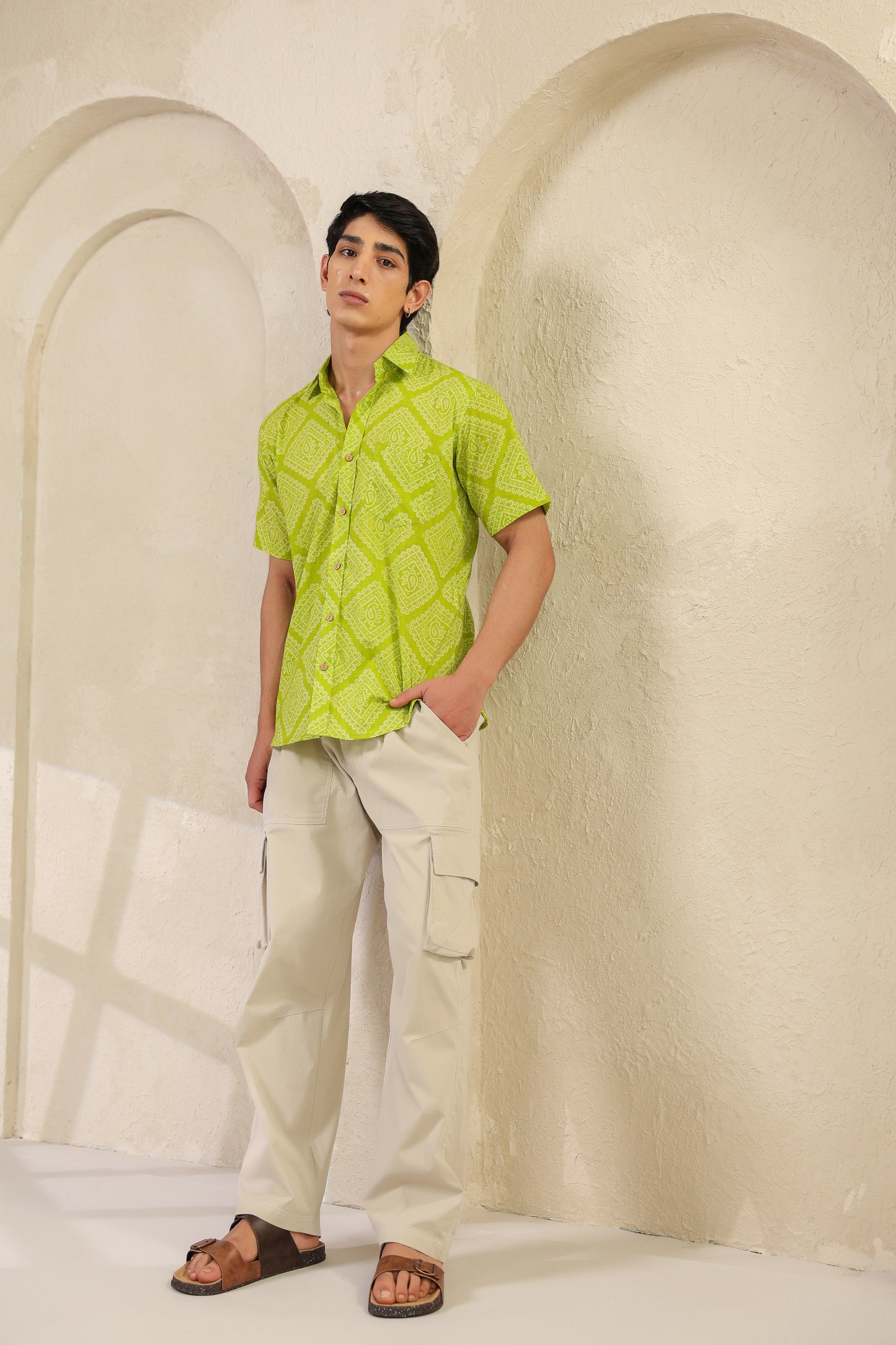 Lime regular fit cotton shirt