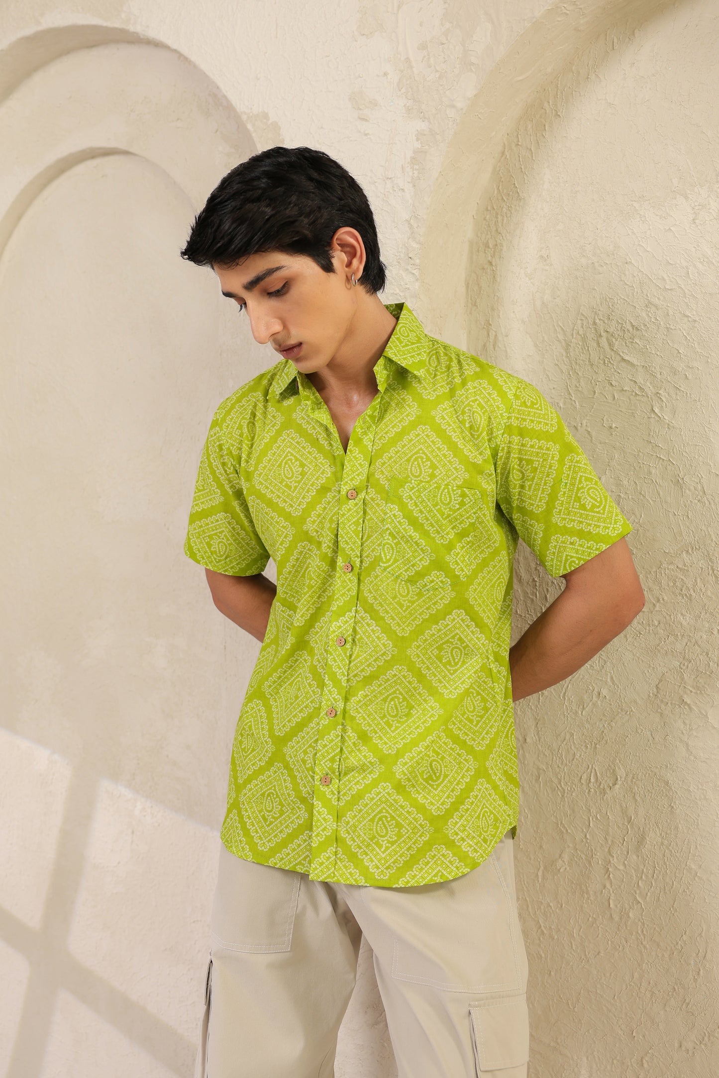 Lime regular fit cotton shirt