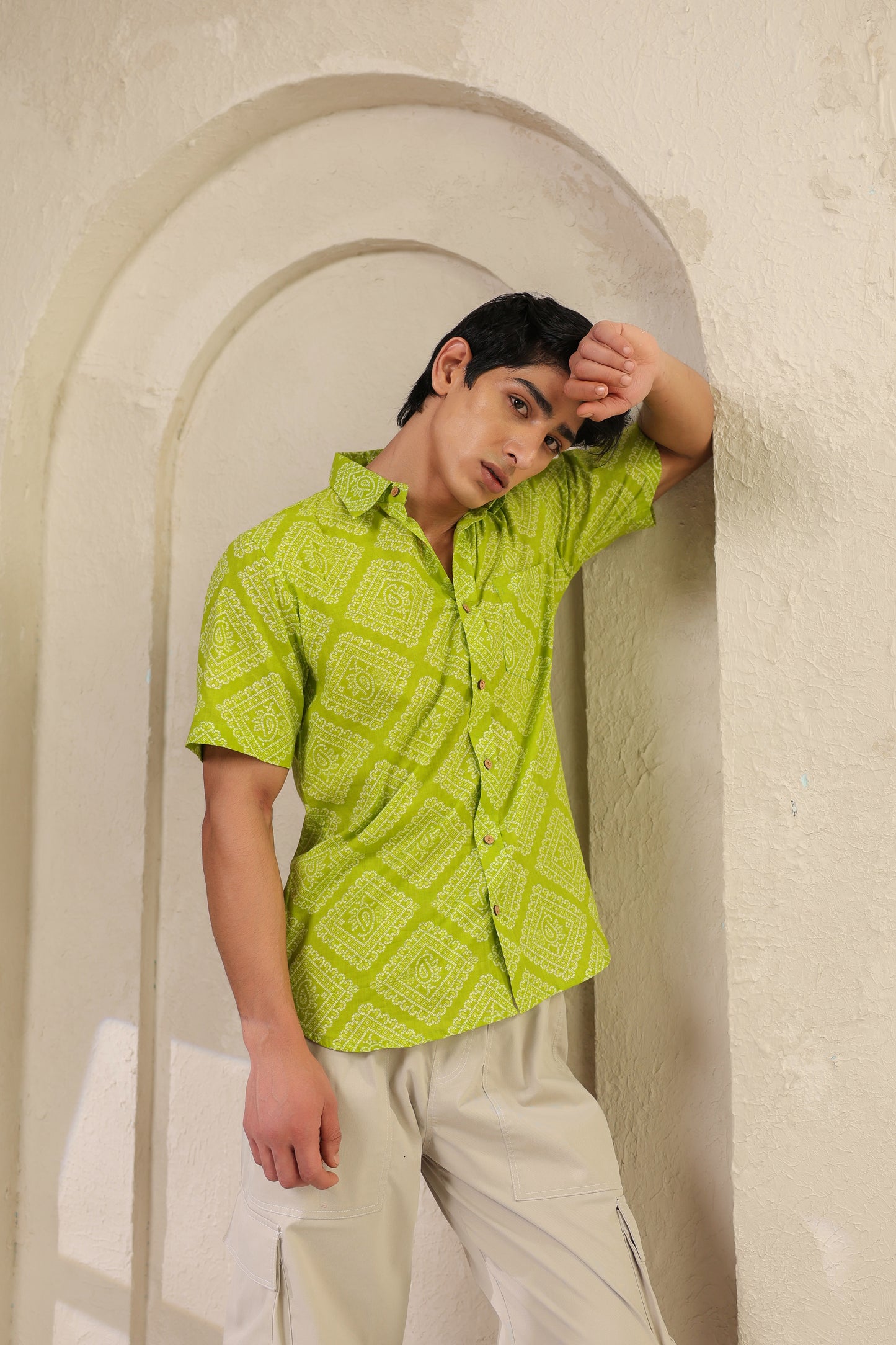Lime regular fit cotton shirt