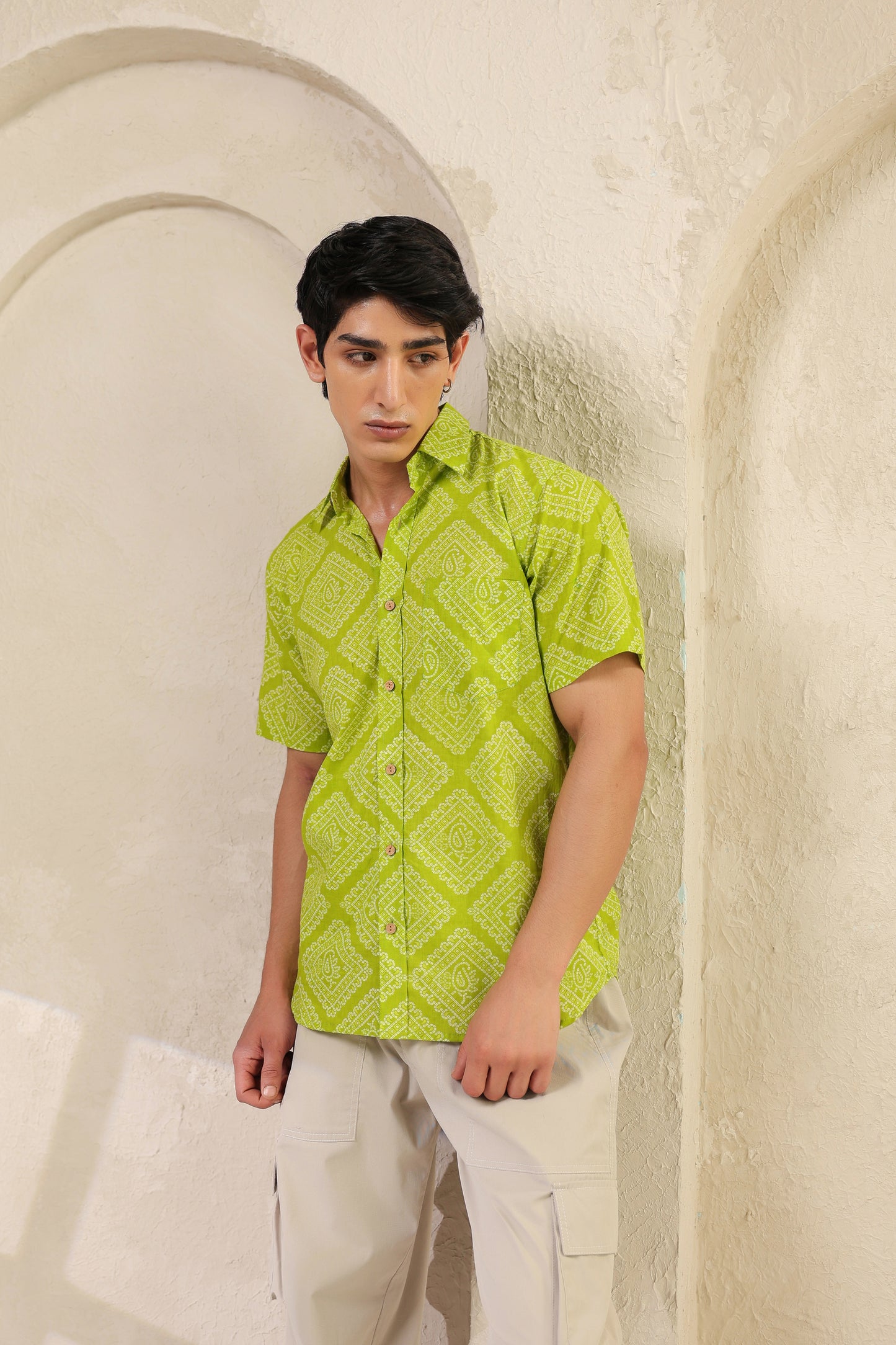 Lime regular fit cotton shirt