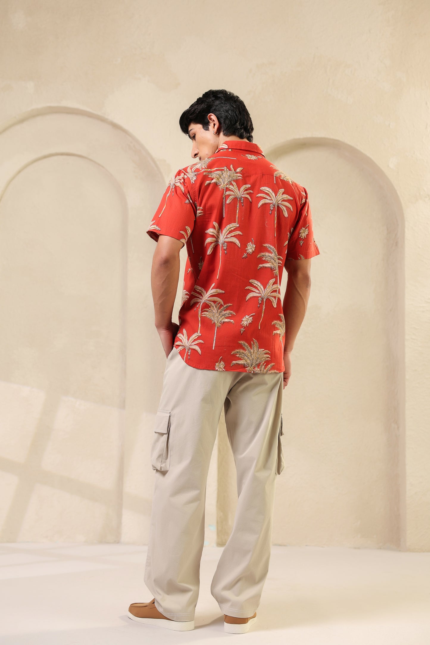 Rust Cotton Half Sleeve Shirt