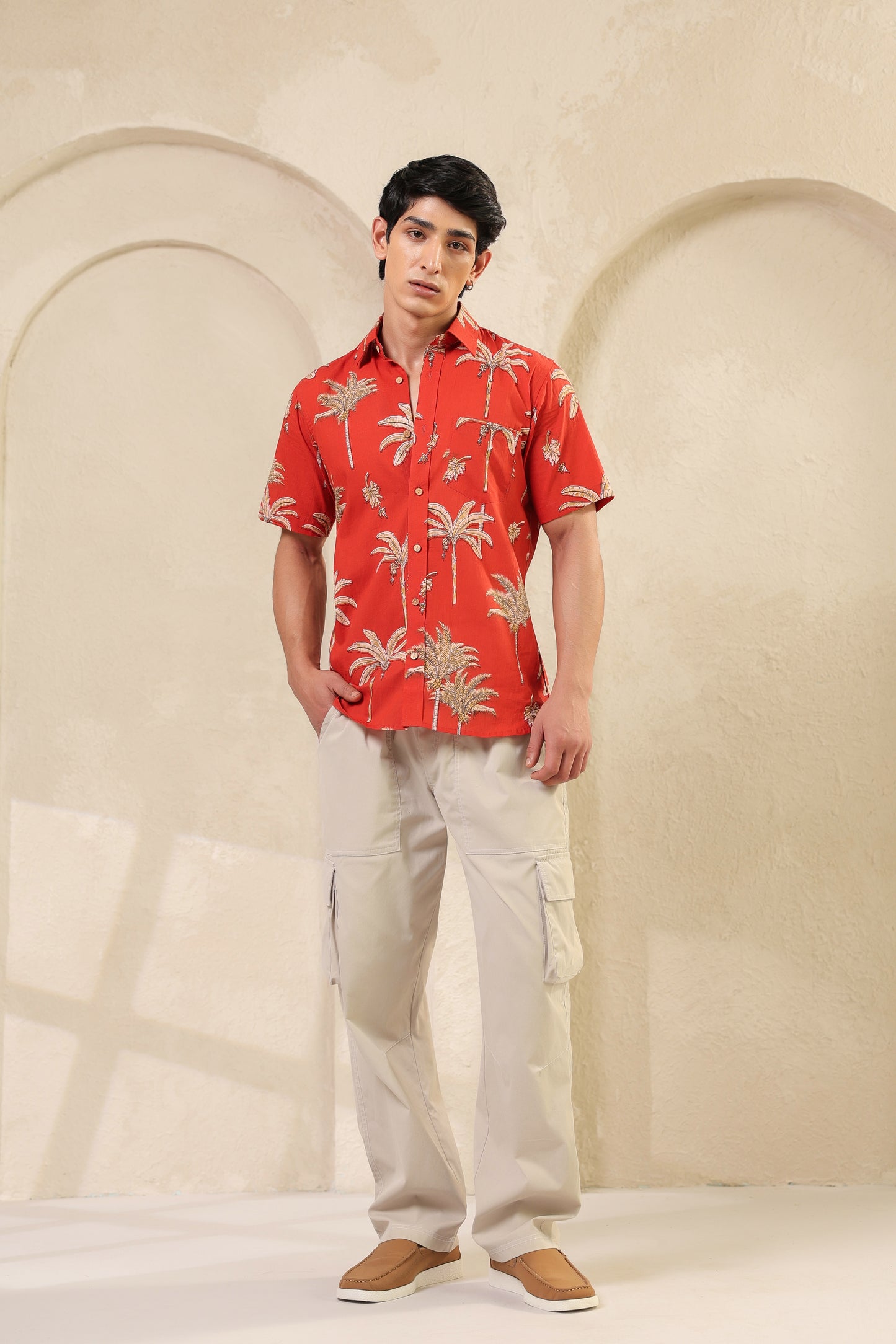 Rust Cotton Half Sleeve Shirt