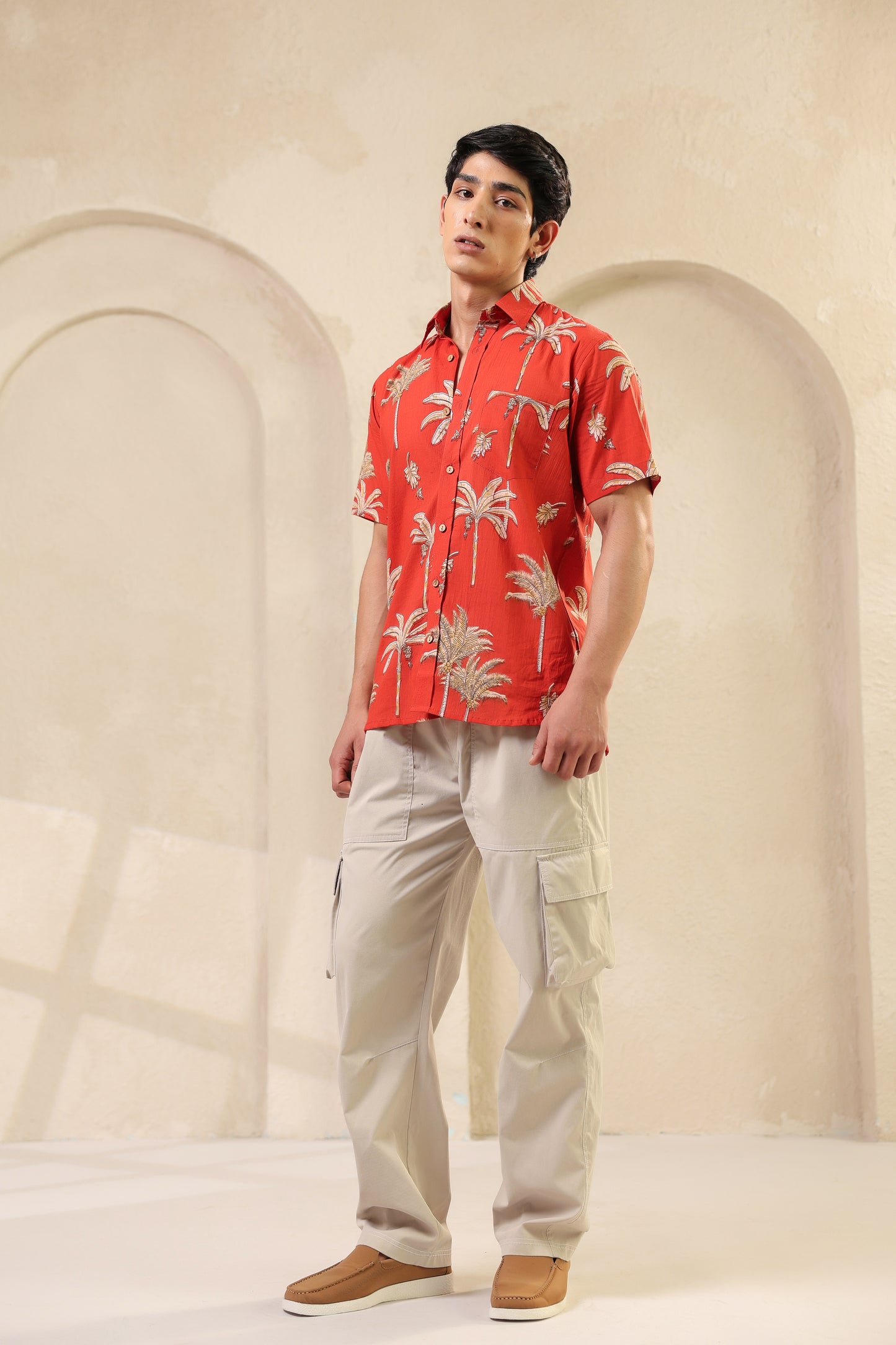 Rust Cotton Half Sleeve Shirt