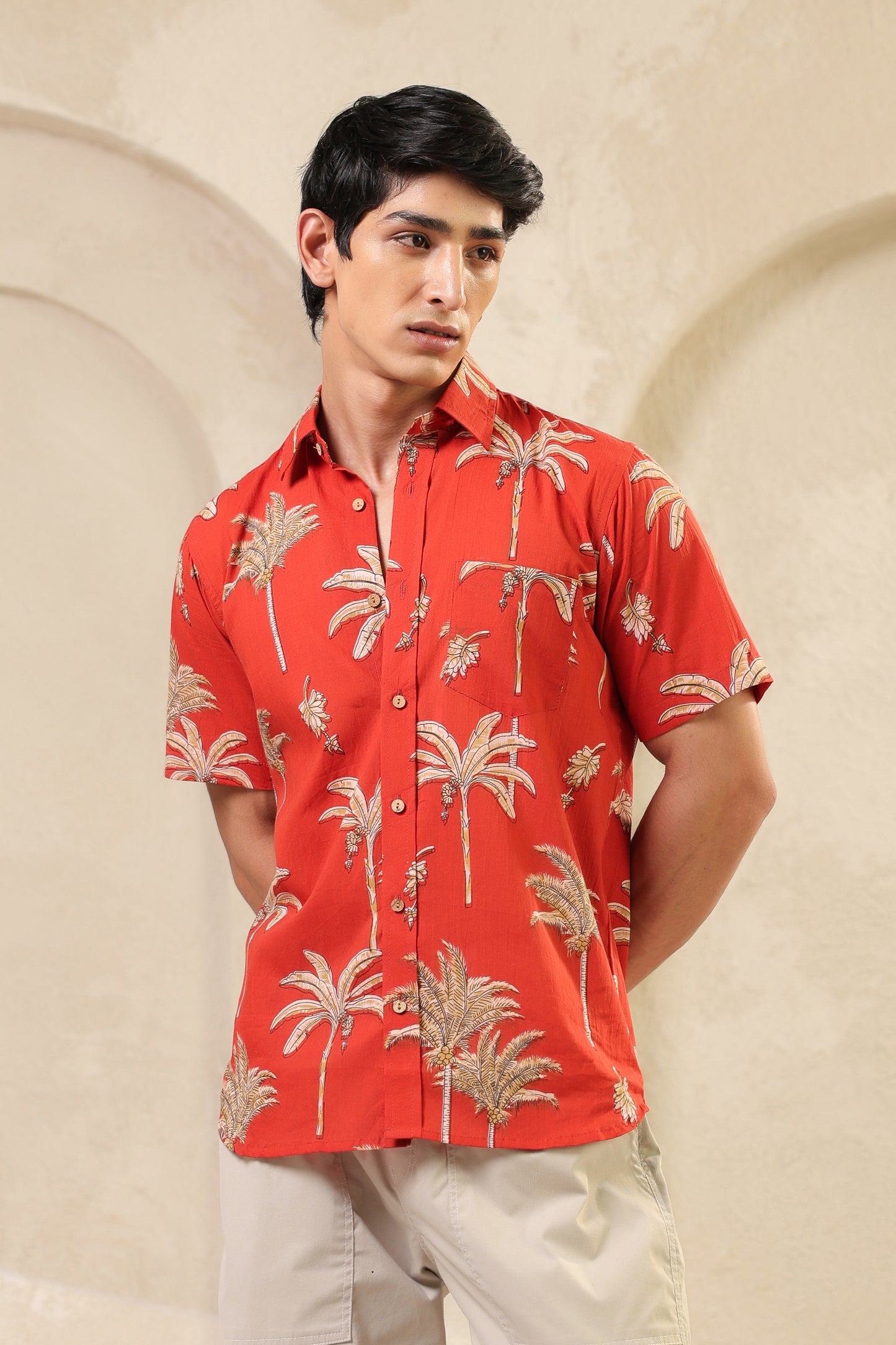Rust Cotton Half Sleeve Shirt