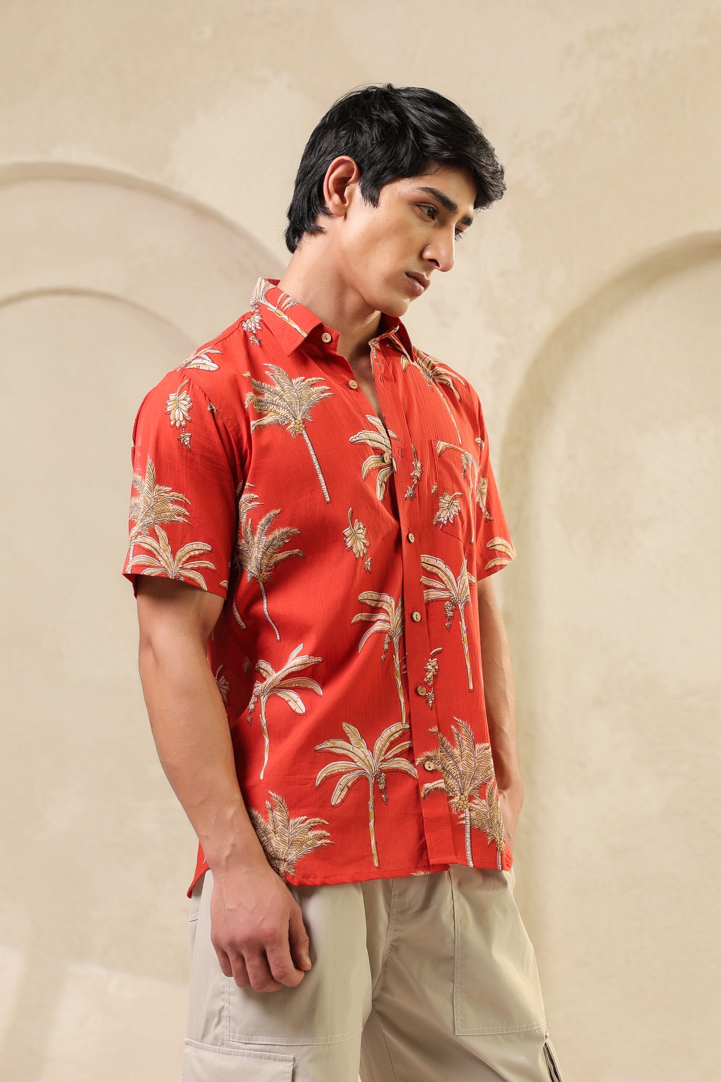 Rust Cotton Half Sleeve Shirt