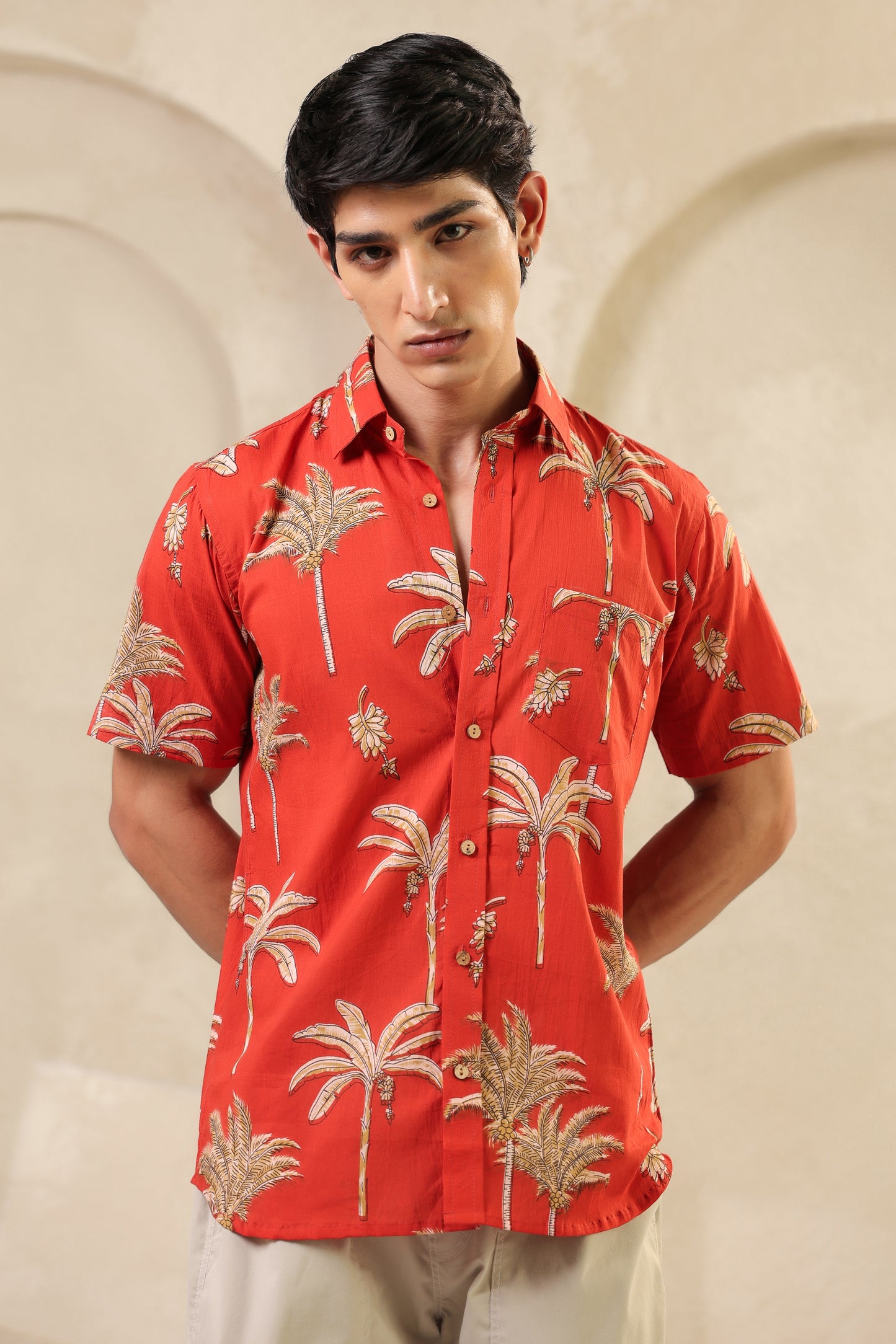 Rust Cotton Half Sleeve Shirt