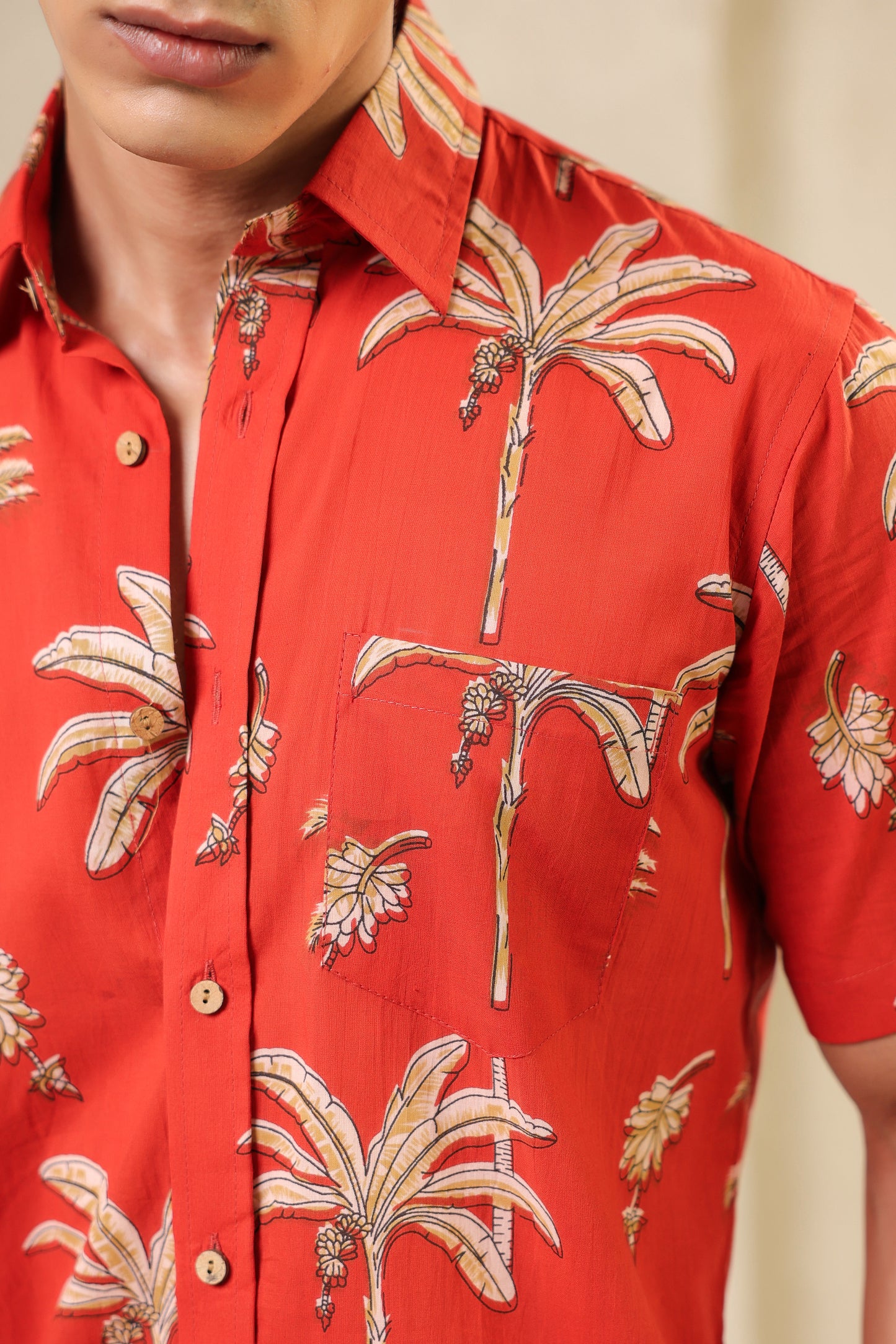 Rust Cotton Half Sleeve Shirt