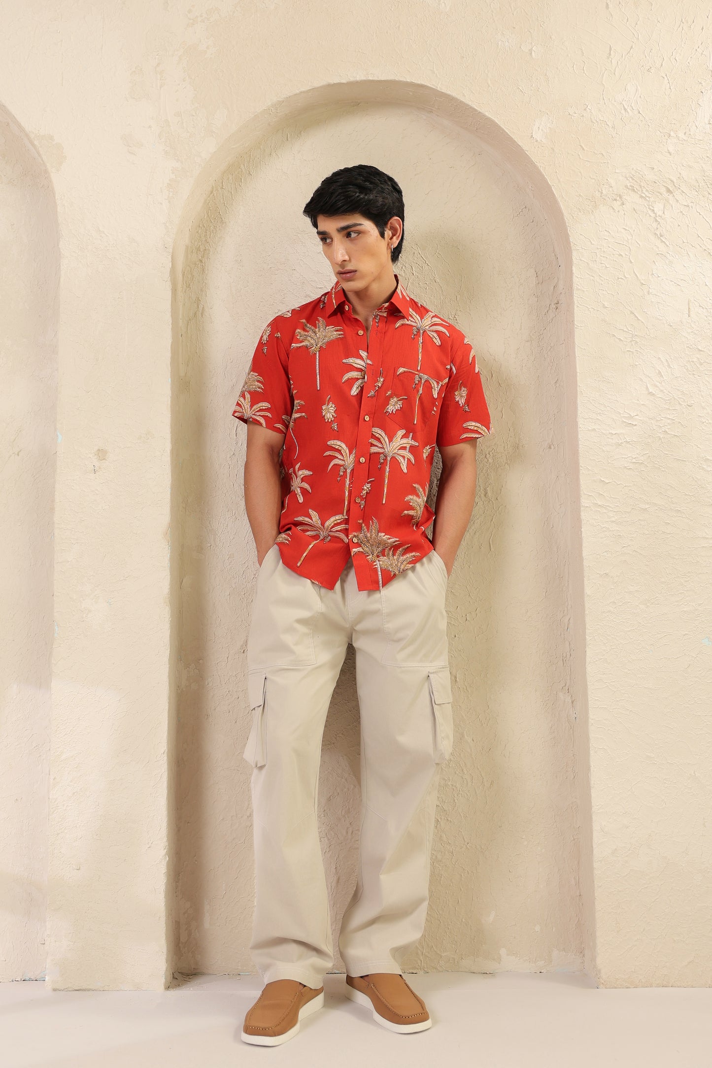 Rust Cotton Half Sleeve Shirt