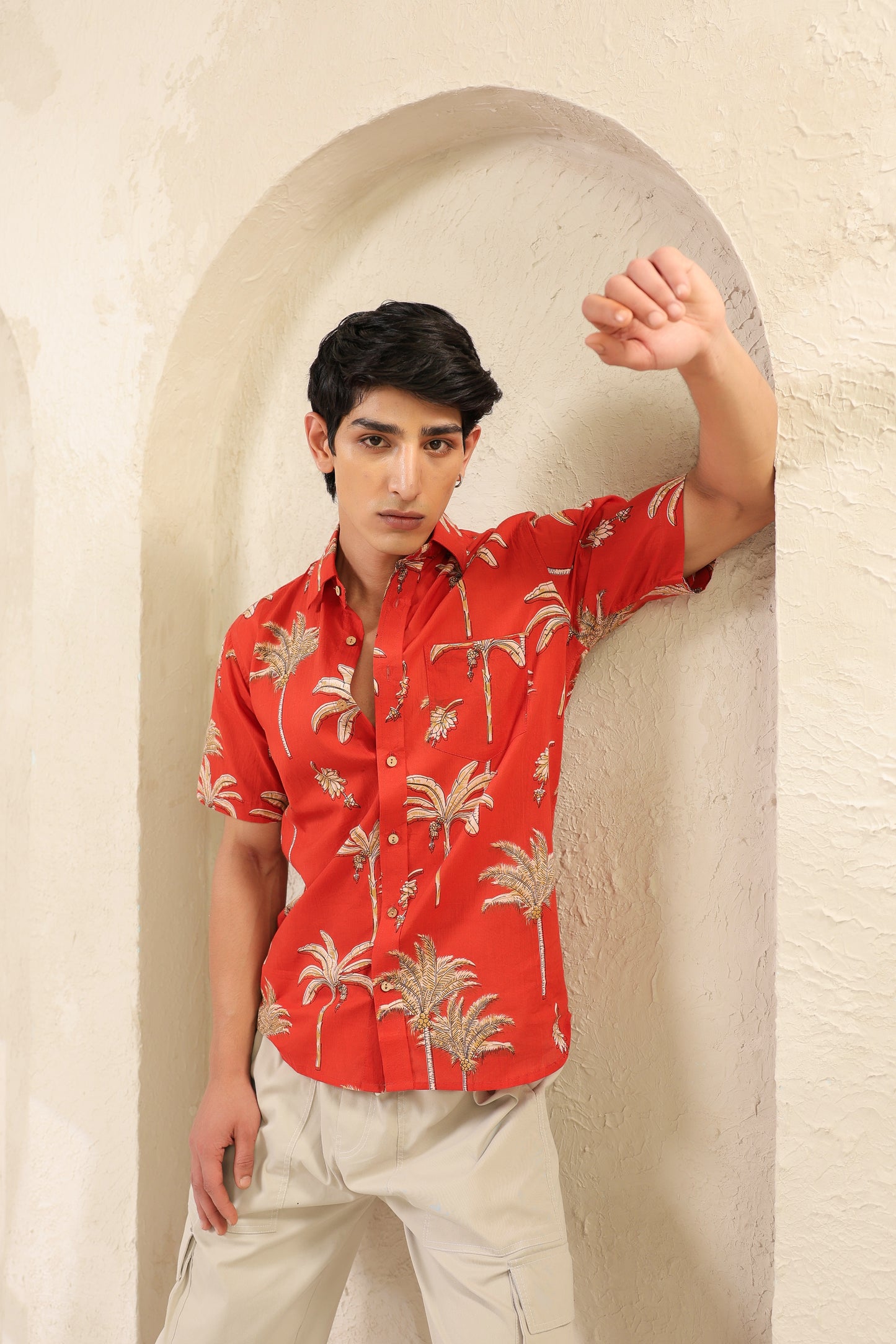 Rust Cotton Half Sleeve Shirt