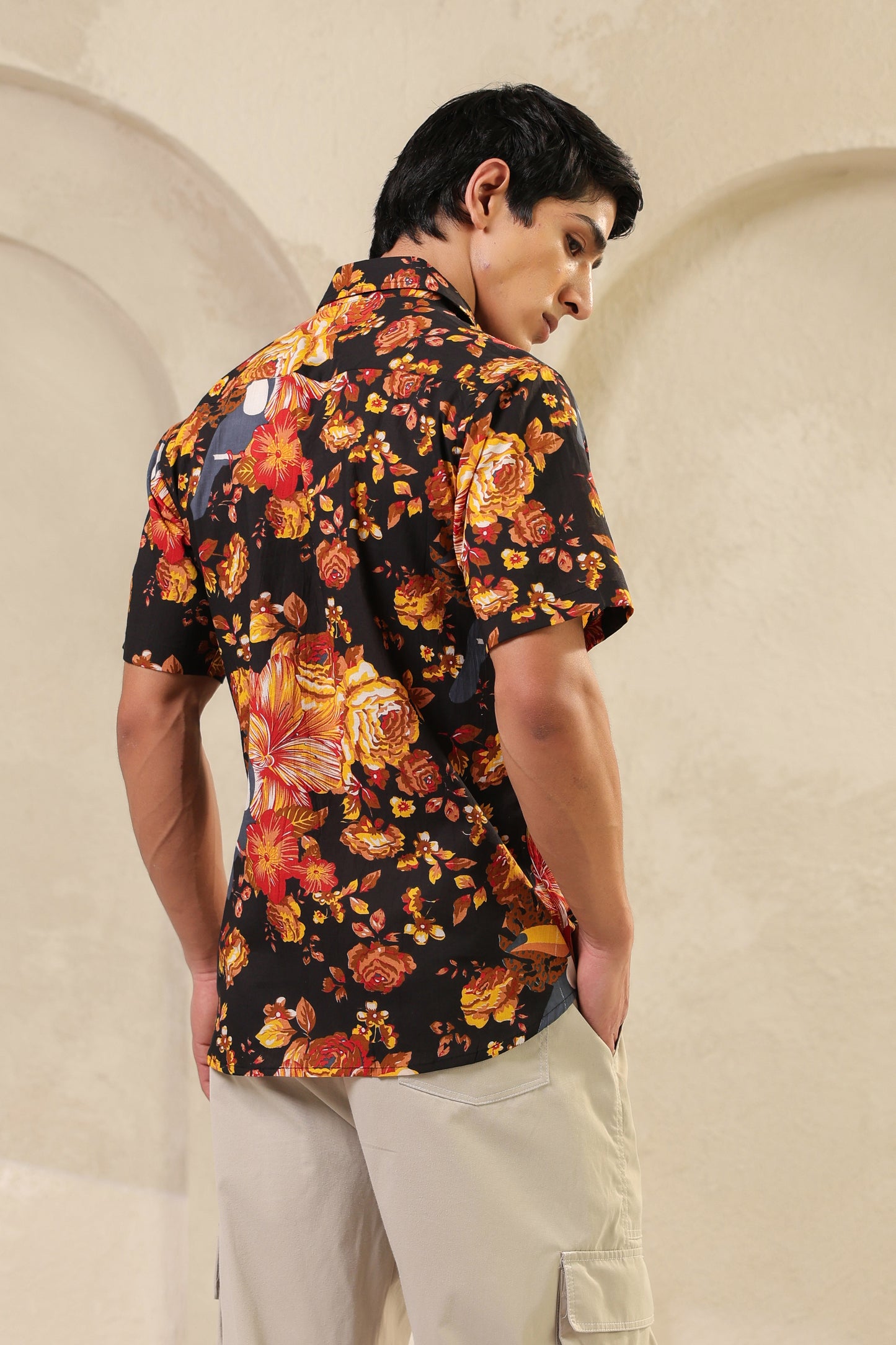 Black Yellow Half sleeve Shirt