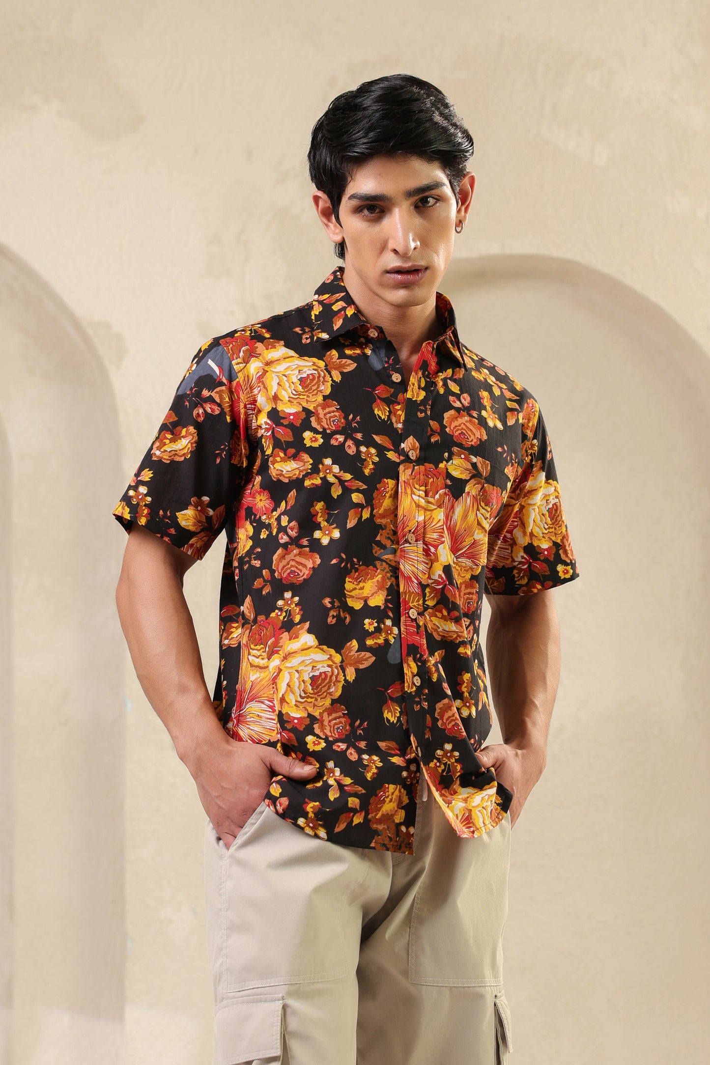 Black Yellow Half sleeve Shirt