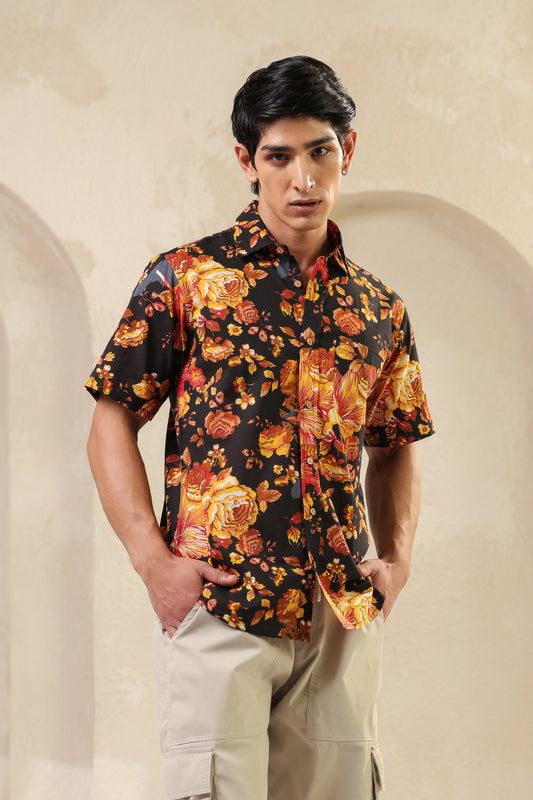 Black Yellow Half sleeve Shirt