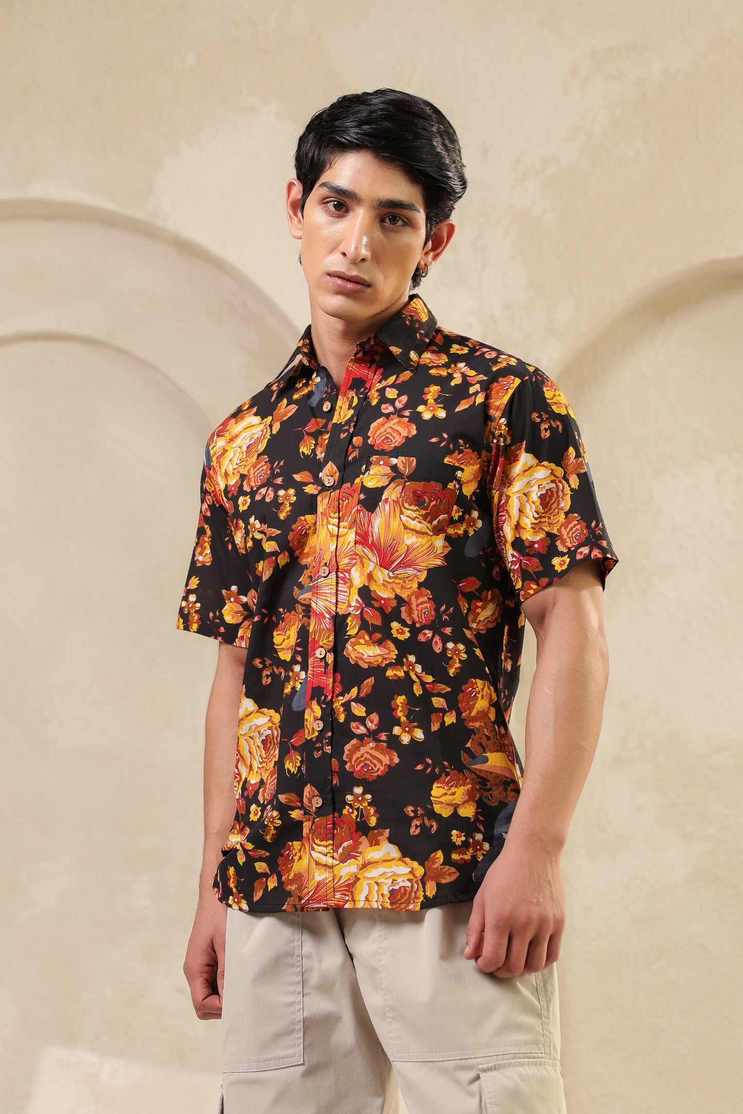 Black Yellow Half sleeve Shirt