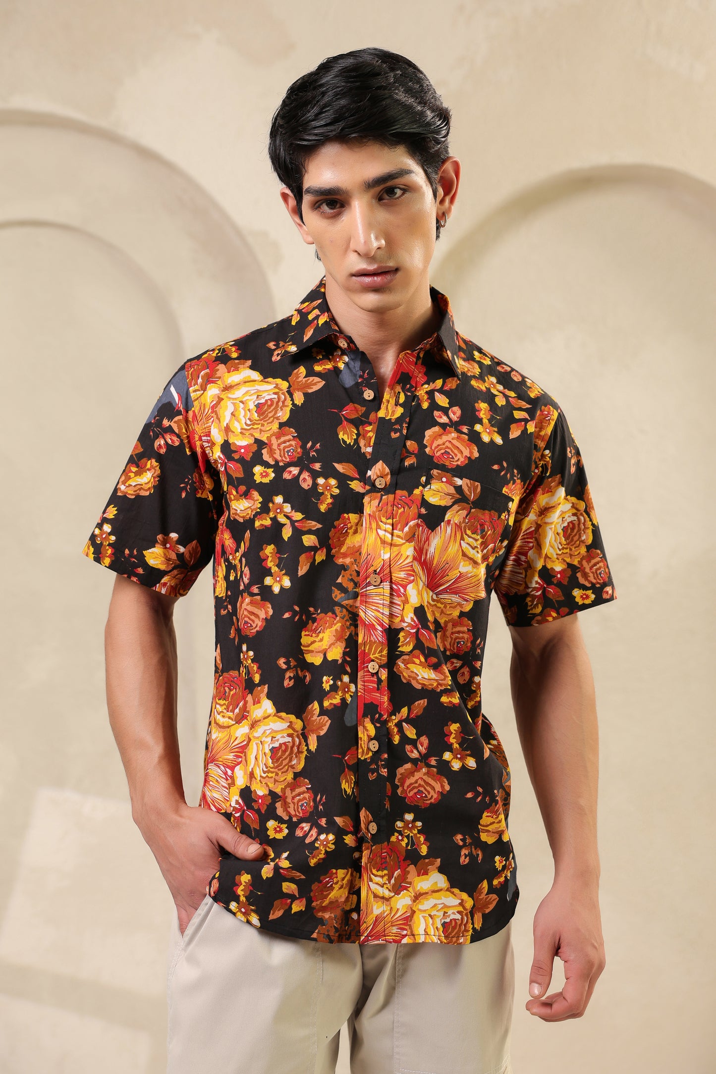 Black Yellow Half sleeve Shirt
