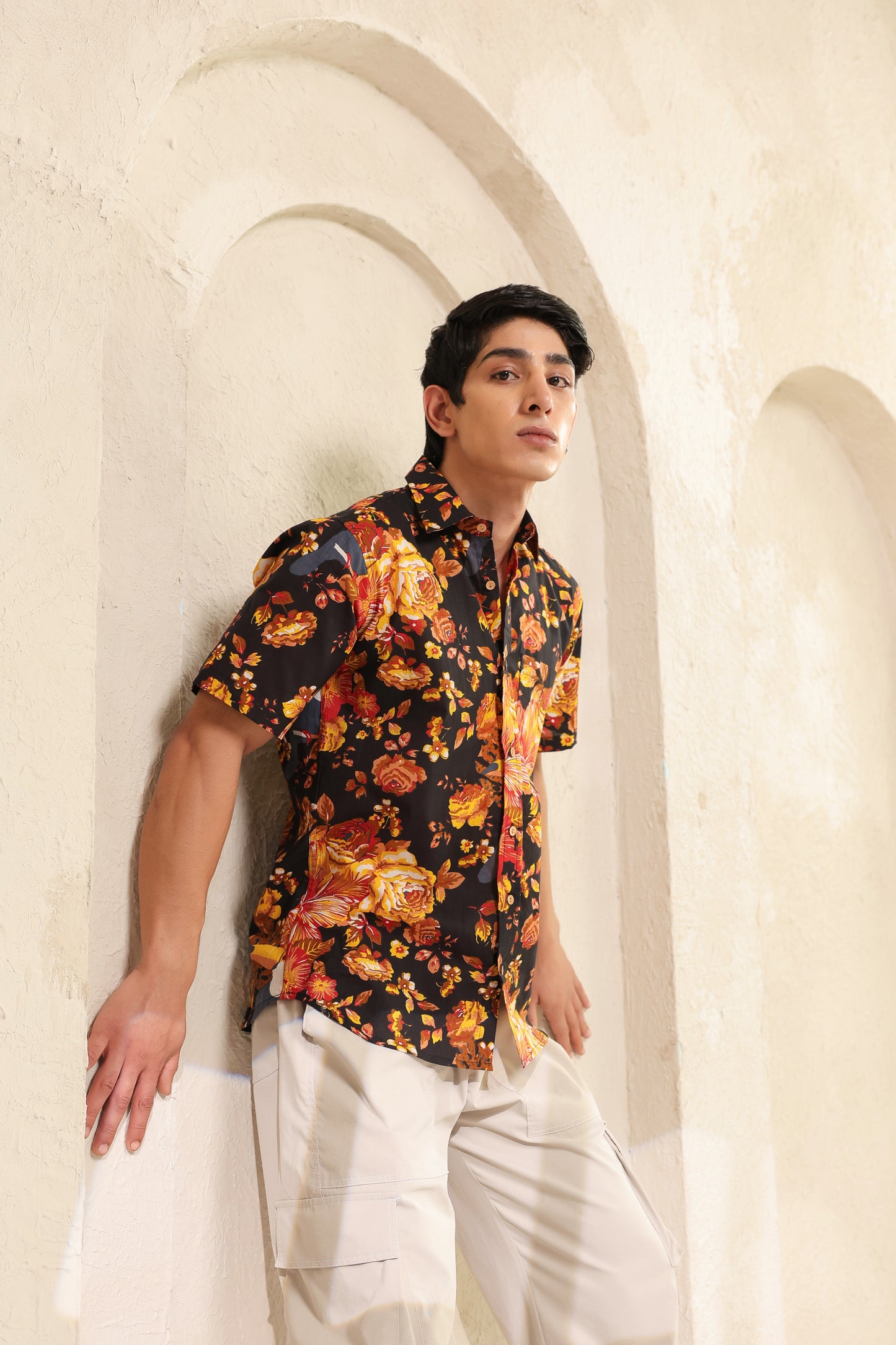 Black Yellow Half sleeve Shirt