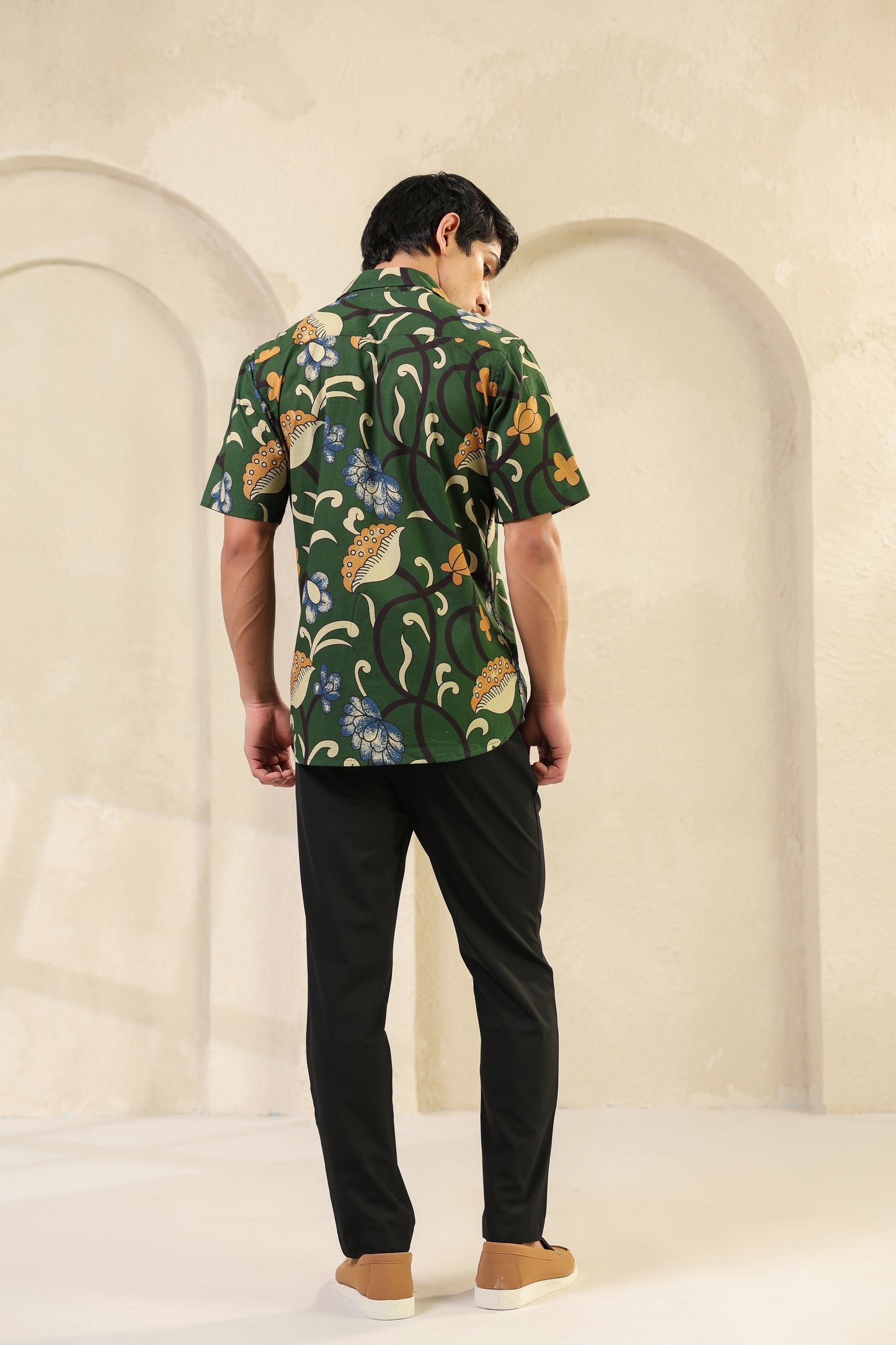 Dark Green Cotton Half Sleeve Shirt
