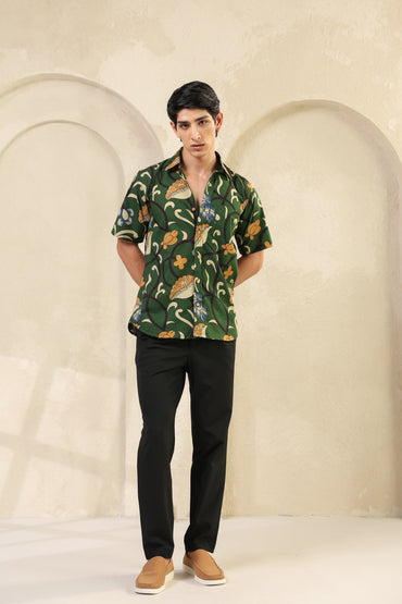 Dark Green Cotton Half Sleeve Shirt