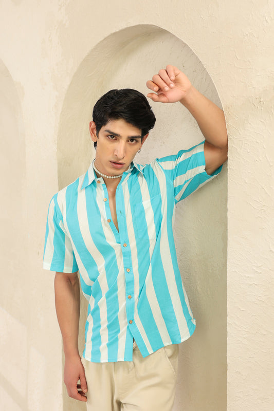 Blue Stripe Cotton Regular Shirt