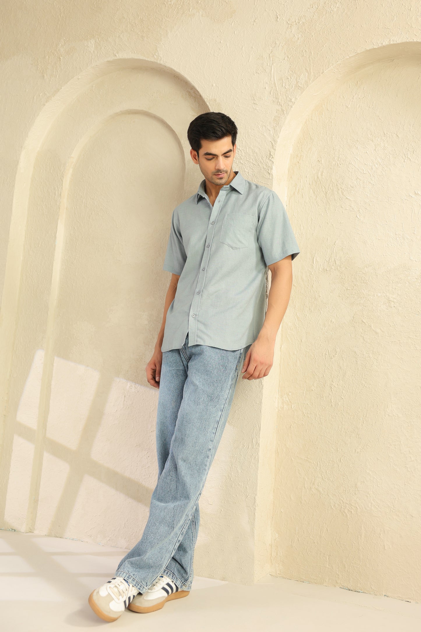 Grey Linen Blend half sleeve shirt