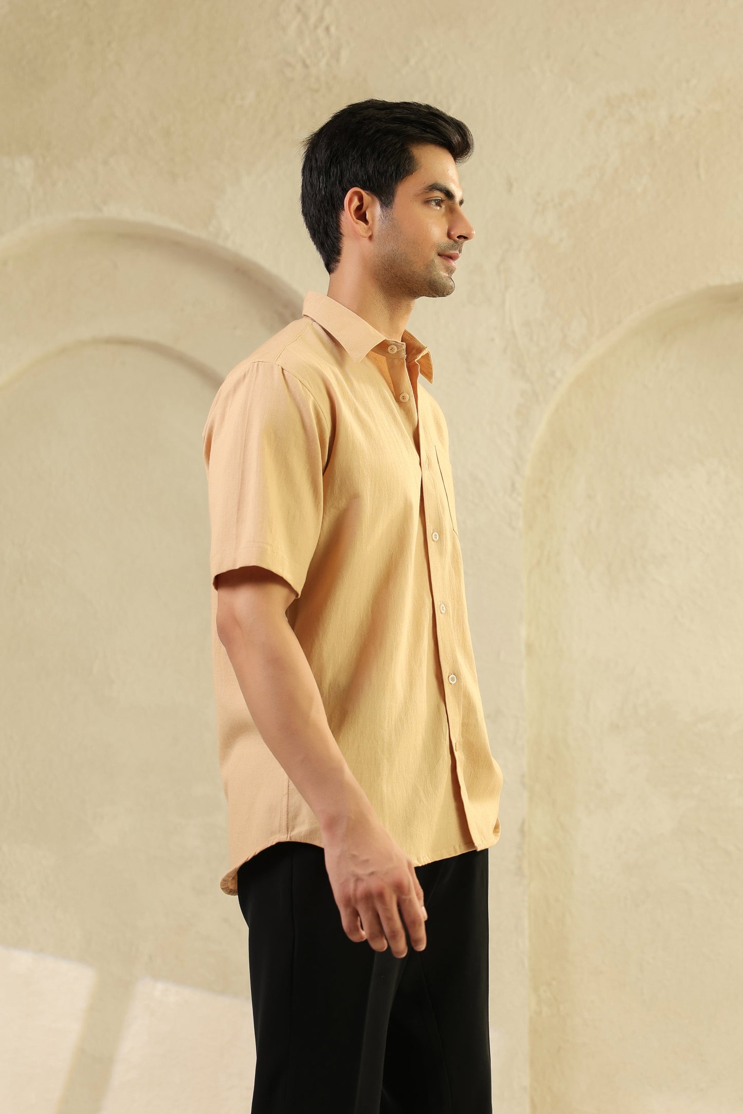 Beige Linen Blend Half sleeve shirt
