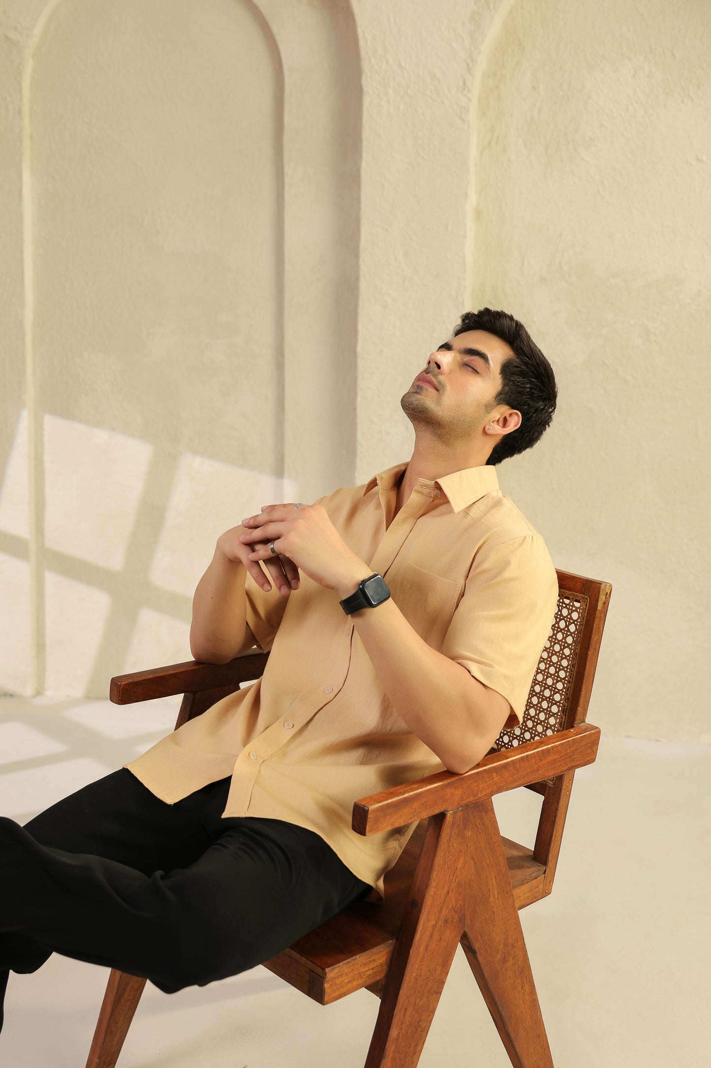 Beige Linen Blend Half sleeve shirt