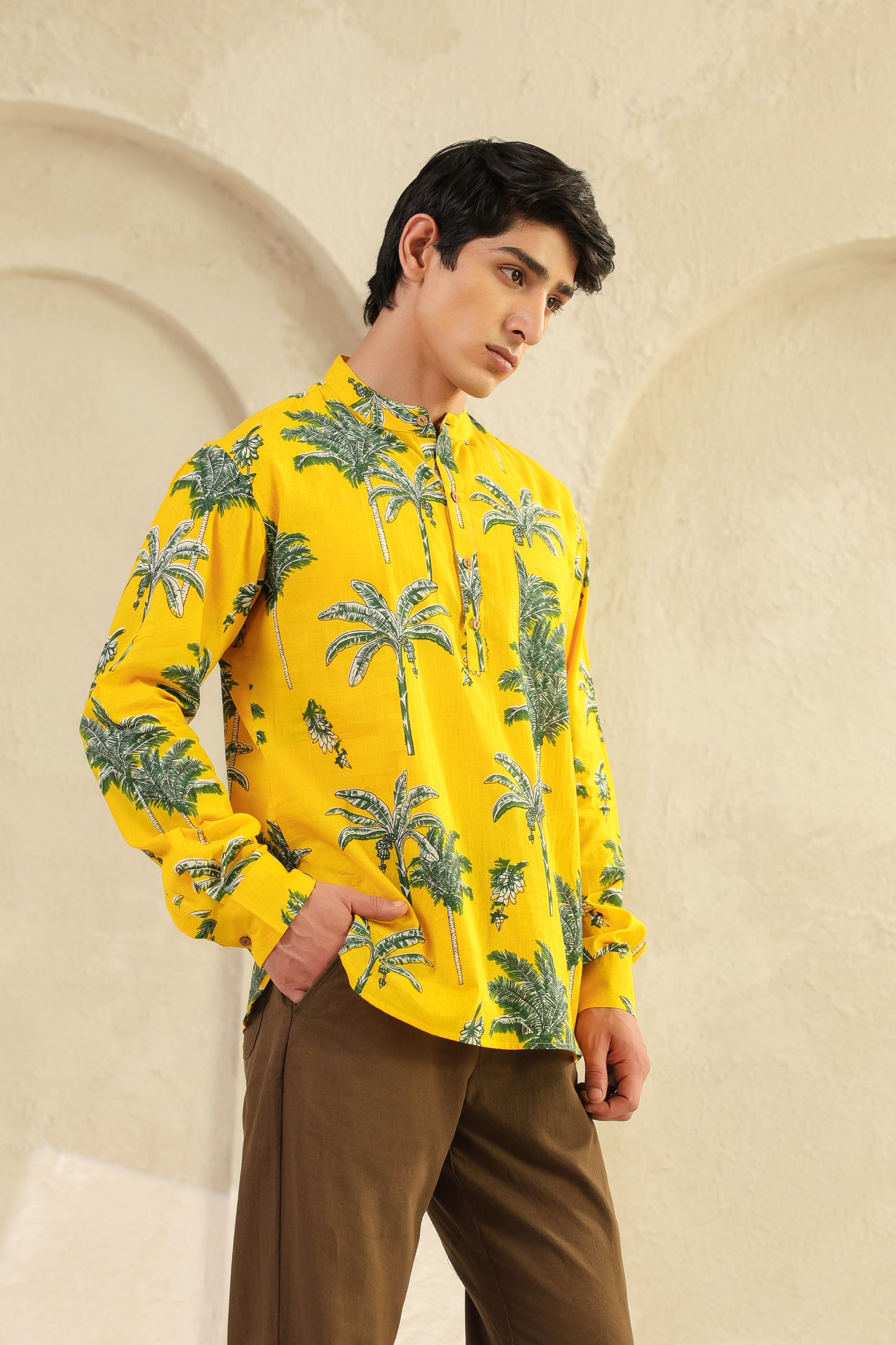 Lemon yellow Full sleeve shirt kurta
