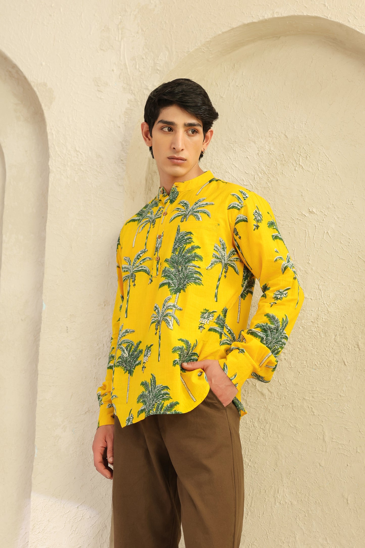 Lemon yellow Full sleeve shirt kurta