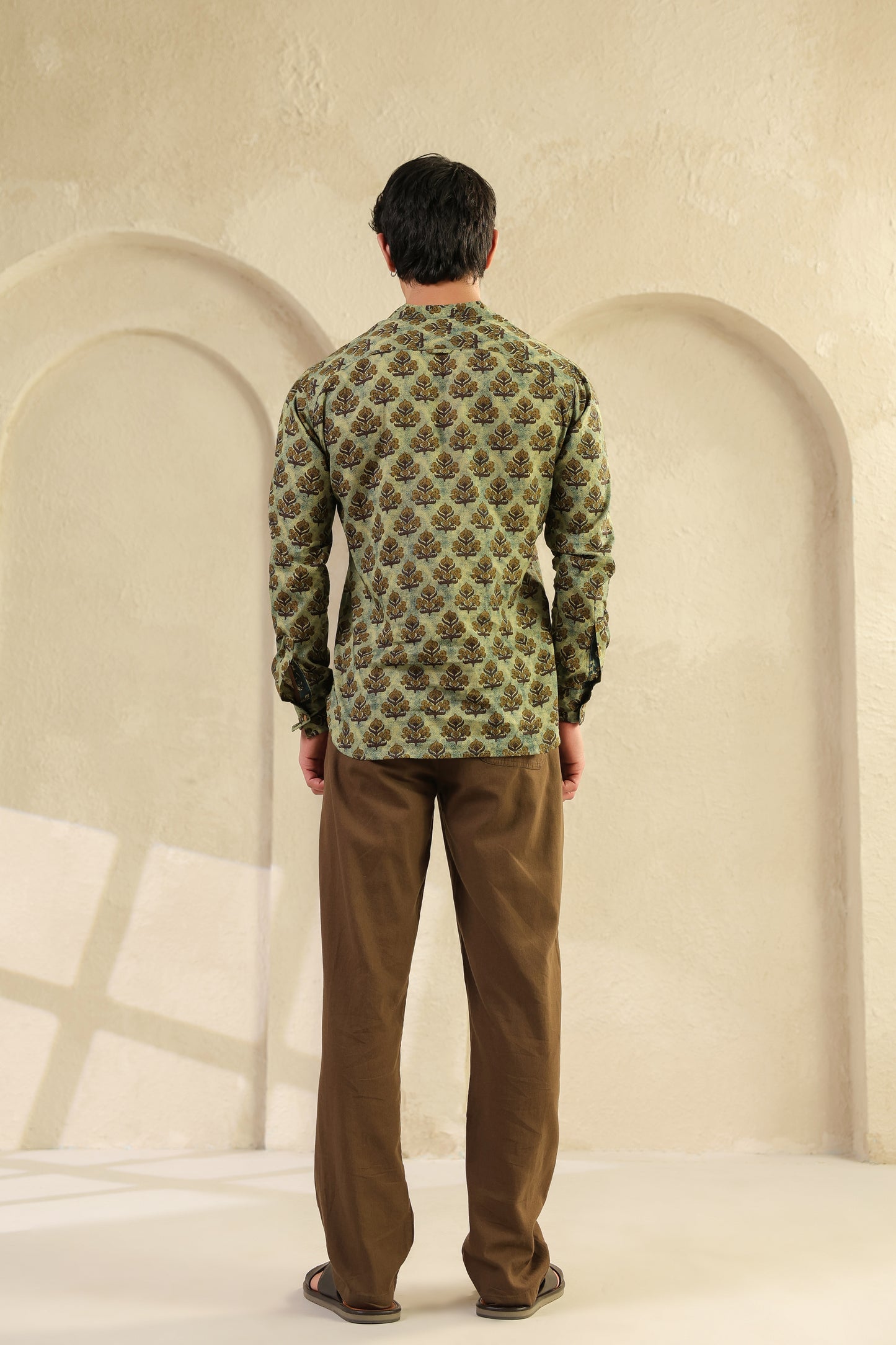 Olive Printed Cotton Kurta Shirt