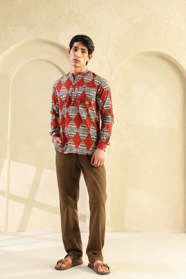 Red Diamond Cotton Shirt Kurta