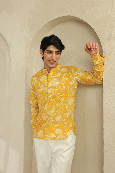 Butter Yellow Cotton Shirt Kurta