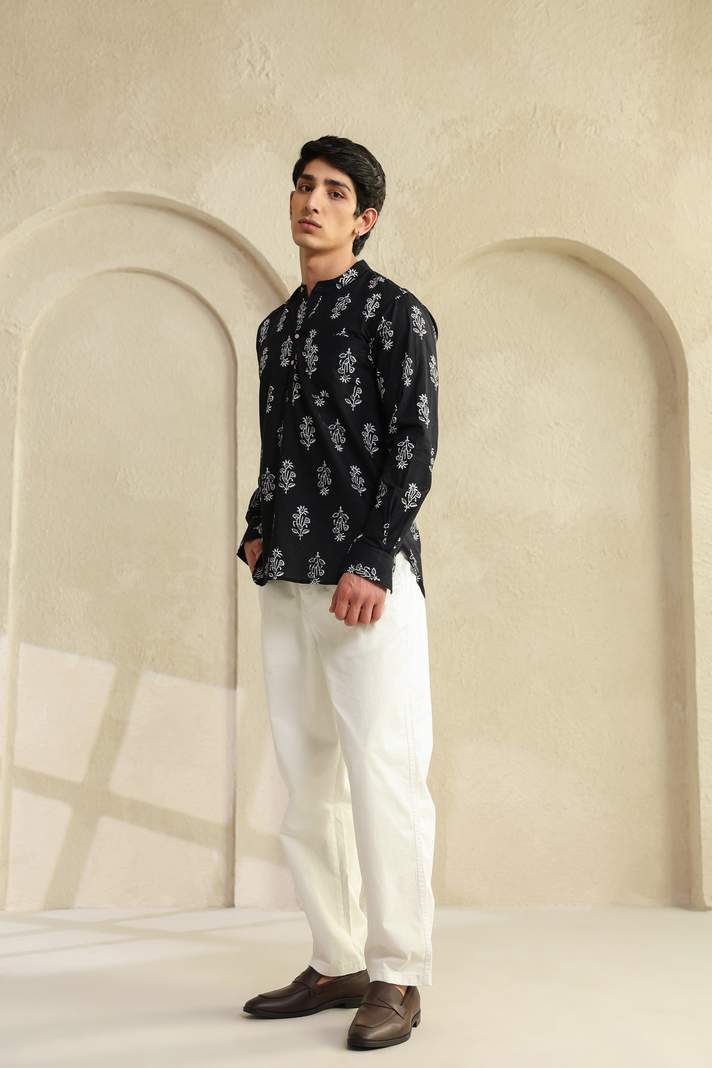 Black Grey Full Sleeves Shirt kurta