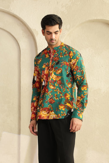 Teal floral Regular Shirt kurta