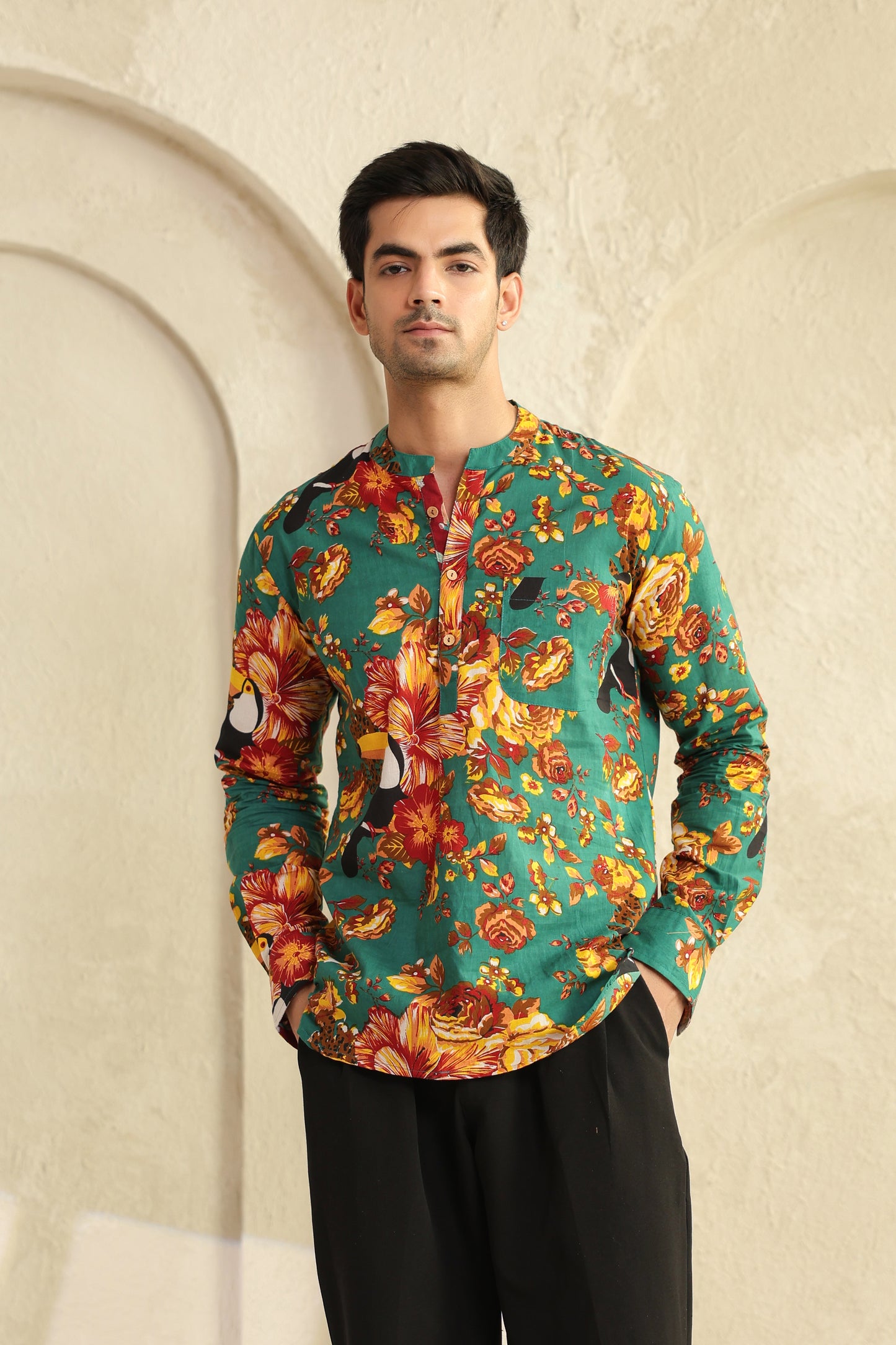 Teal floral Regular Shirt kurta