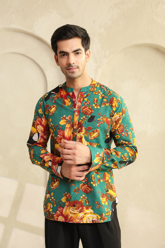 Teal floral Regular Shirt kurta