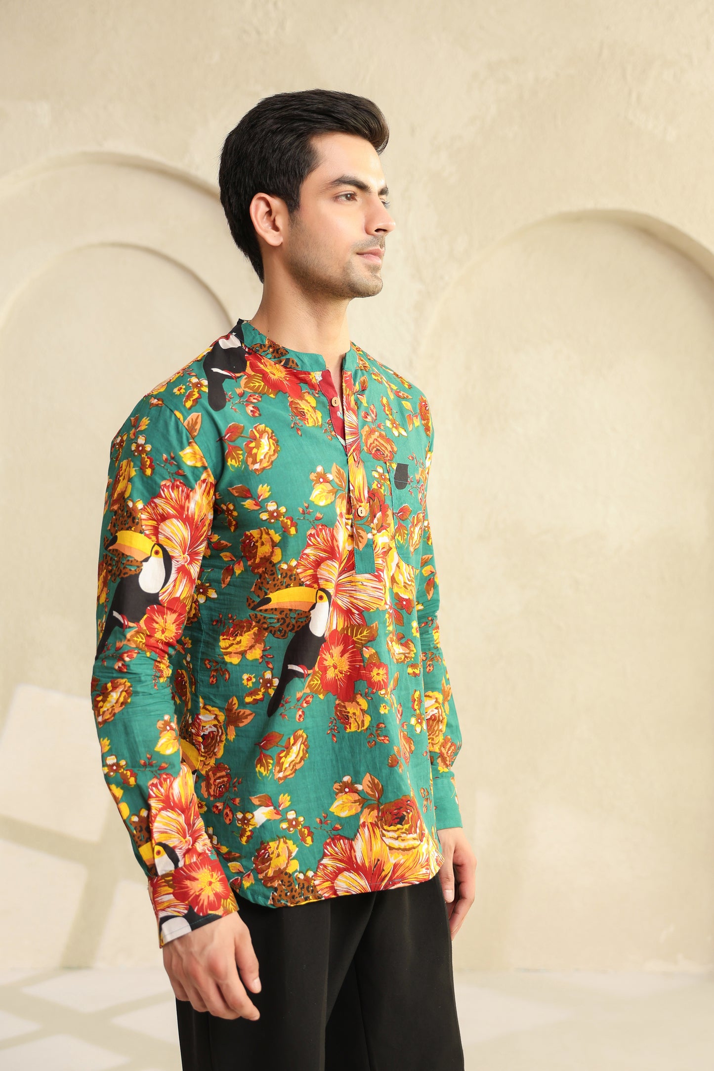 Teal floral Regular Shirt kurta