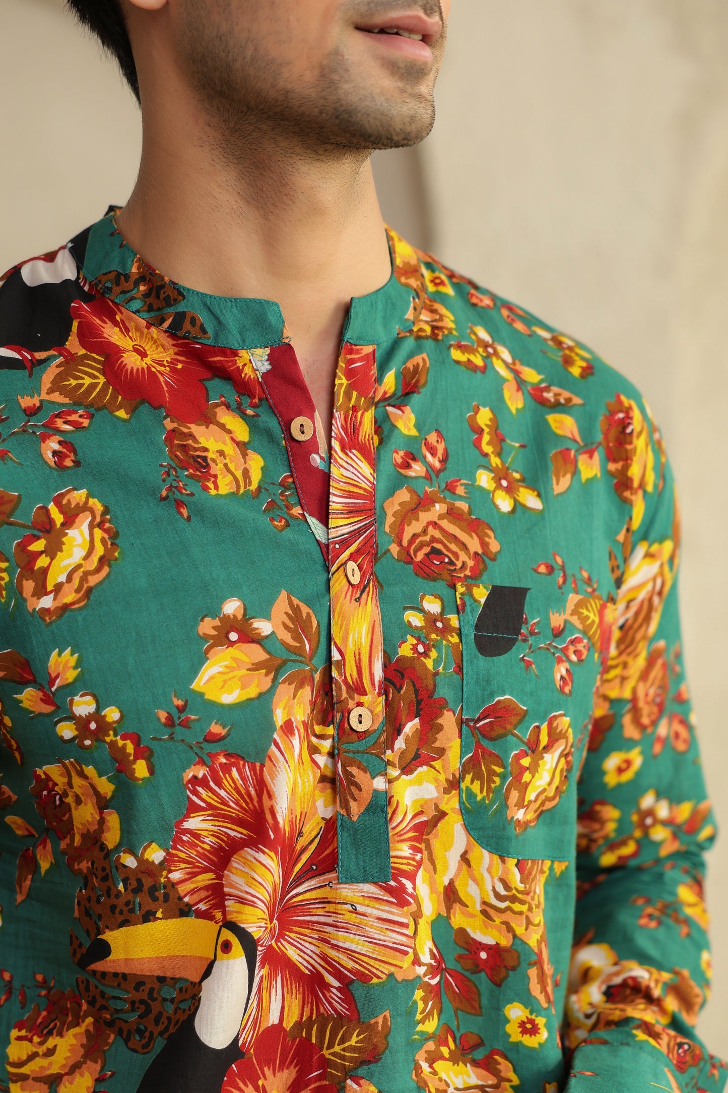 Teal floral Regular Shirt kurta