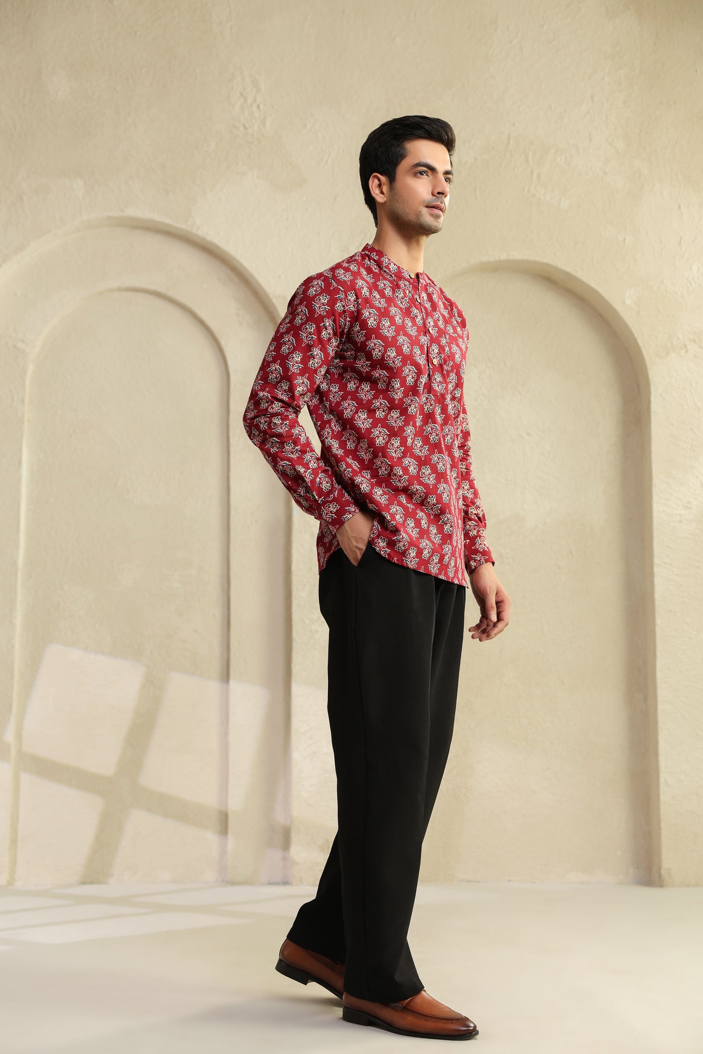 Maroon Full Sleeve Shirt Kurta