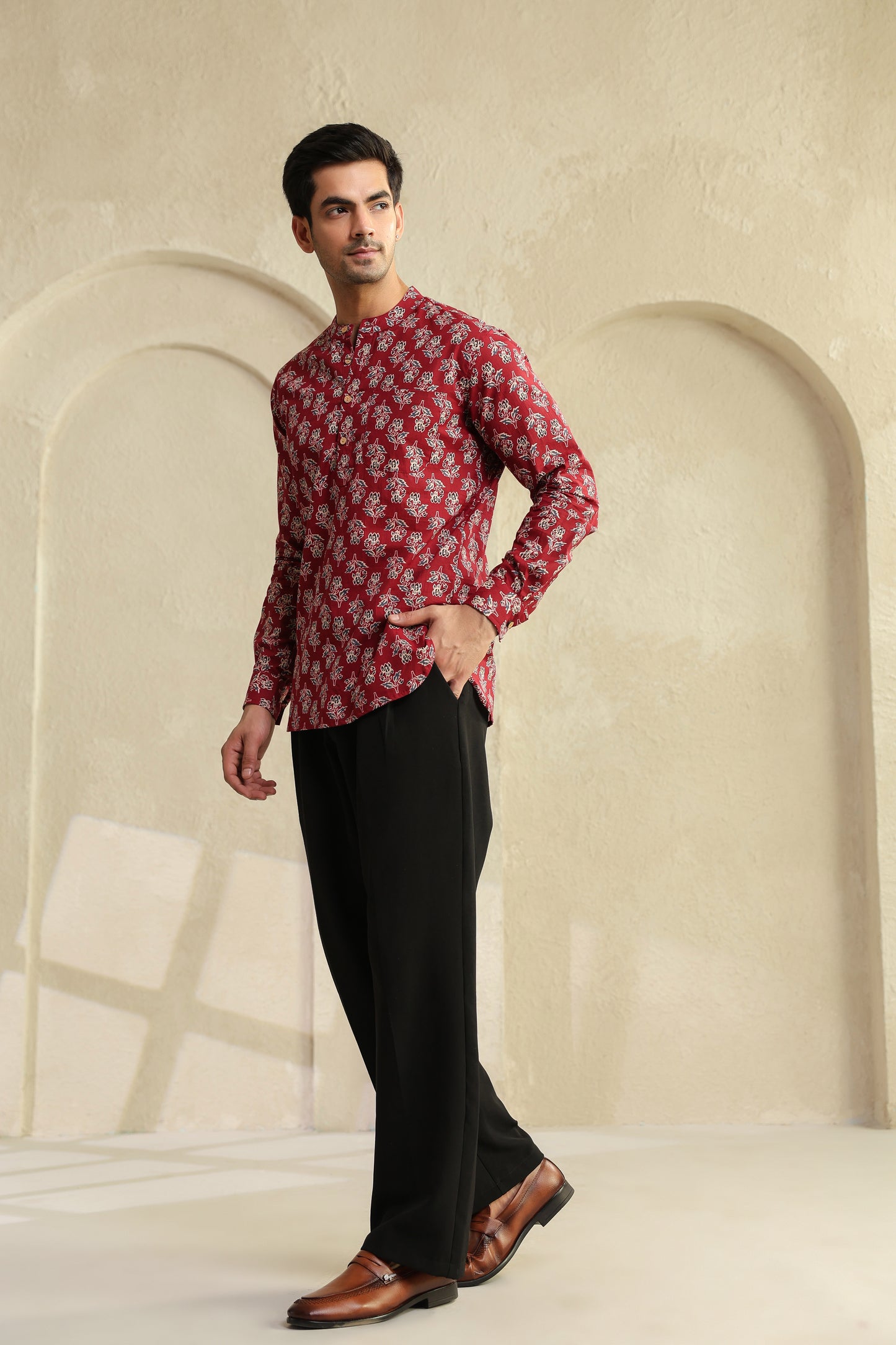 Maroon Full Sleeve Shirt Kurta