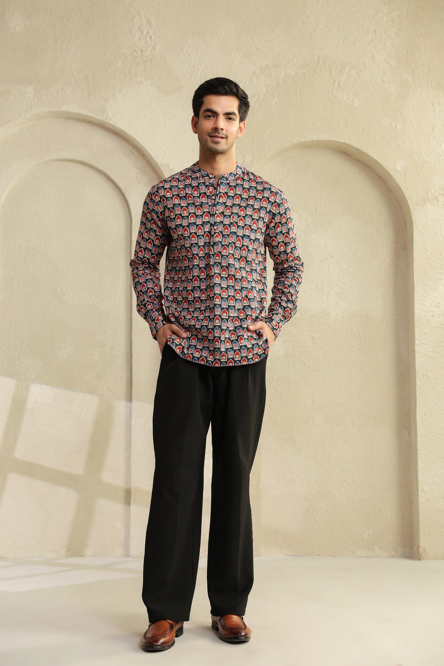 Black Red Abstract Shirt Kurta