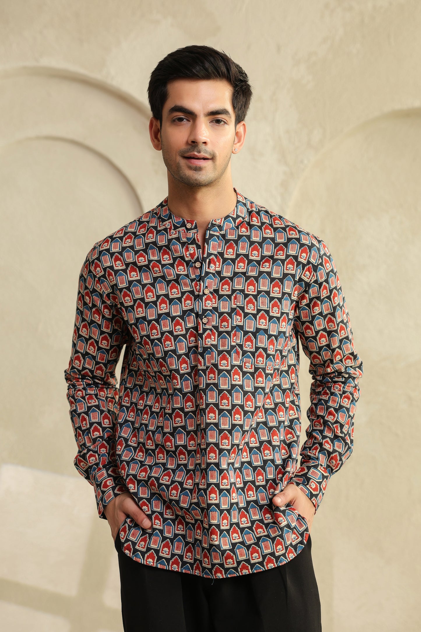 Black Red Abstract Shirt Kurta