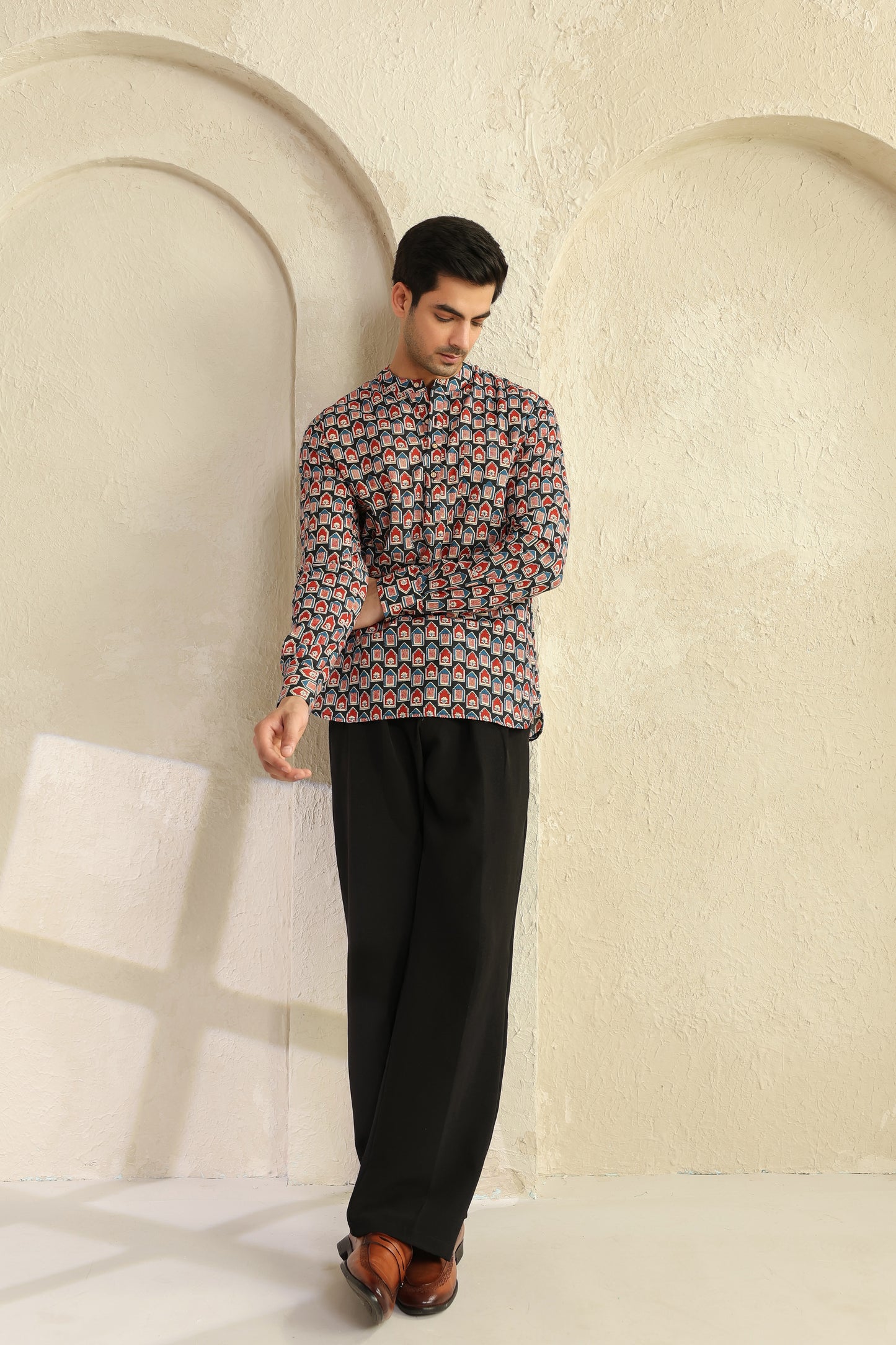 Black Red Abstract Shirt Kurta